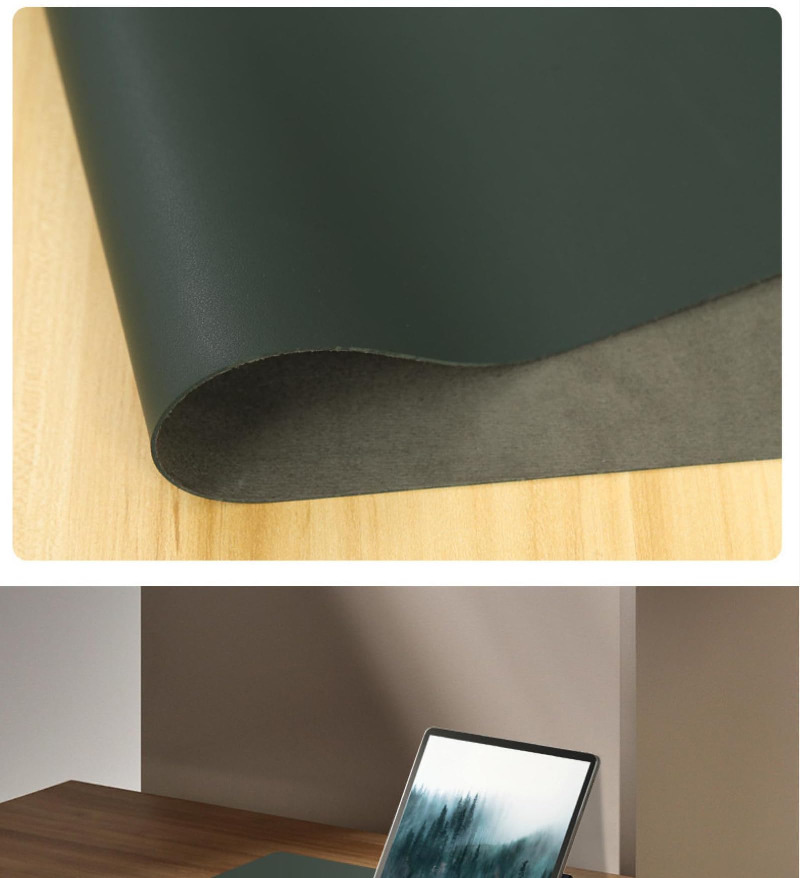 Premium Artificial Leather PVC Mouse Pad - Non-Slip Desk Mat for Laptop & Writing | Emerald & Gray Color Options | Perfect for Home Office, Gaming & Workspace Setup