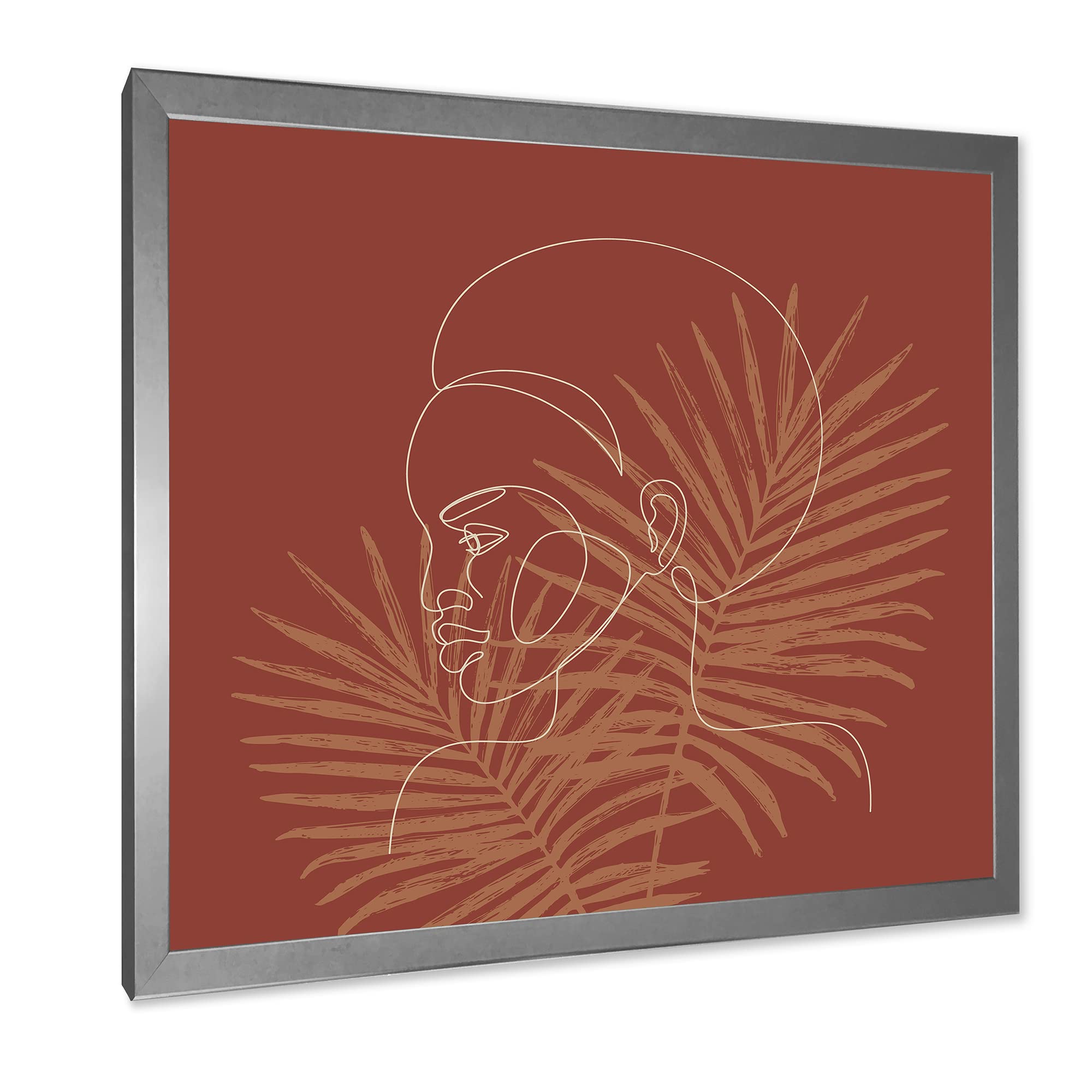 DesignQ Modern Framed Wall Art - Silhouette of African American Girl on Tropical Palm Leaves - Perfect for Living Room, Bedroom & Office Decor