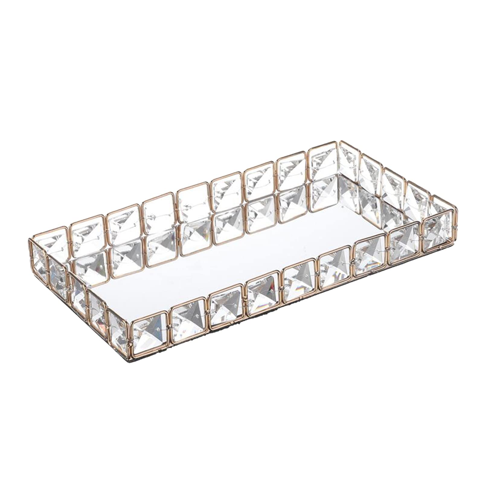 European Mirror Crystal Cosmetic Jewelry Organizer Tray - Elegant Vanity Storage for Perfume, Makeup & Accessories - Perfect for Dressing Table, Bathroom Countertop & Wedding Decor (Rectangle)