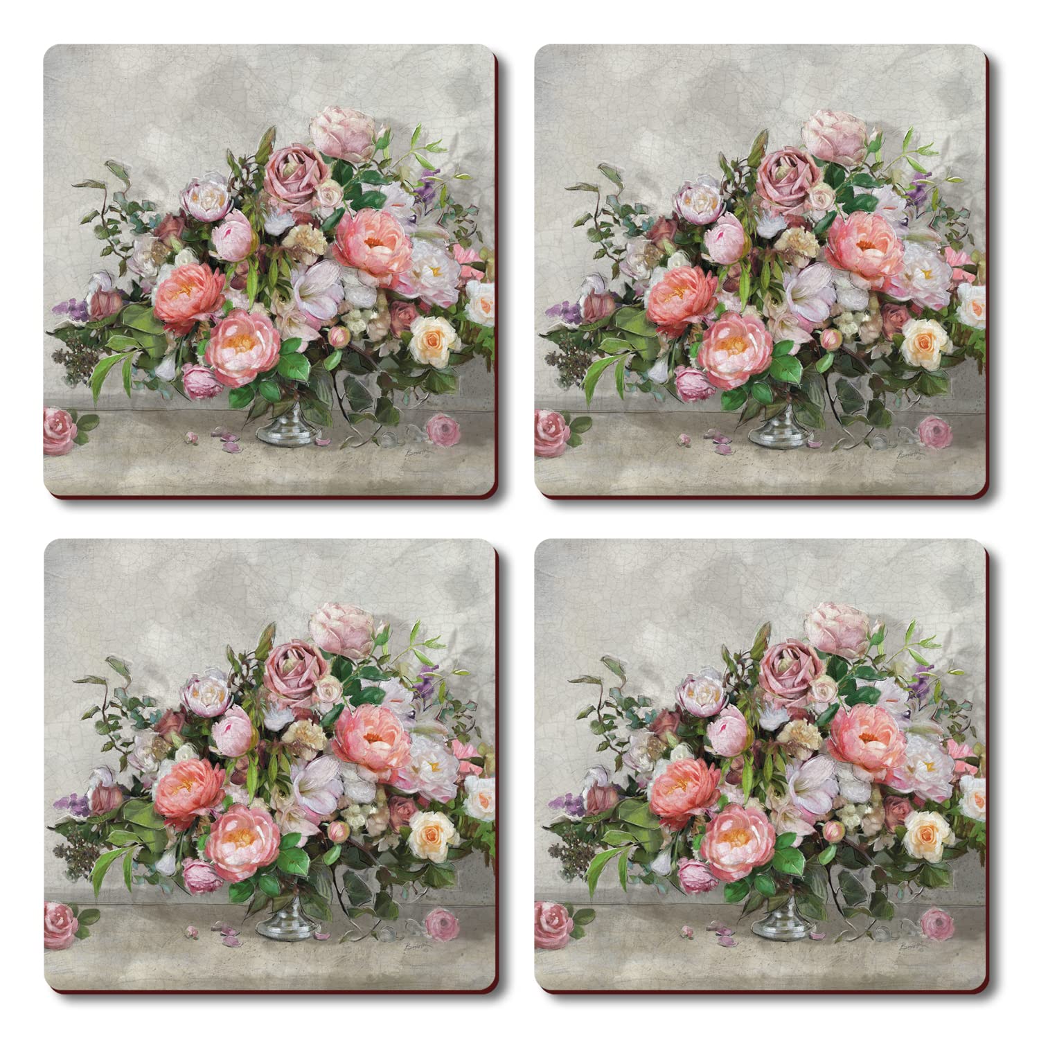 Premium Dutch Floral Coasters Set of 4 - Cork Backed Hardboard Drink Coasters - Heat Resistant & Easy Clean - Made in USA - Perfect for Dining Table, Coffee Bar & Home Decor