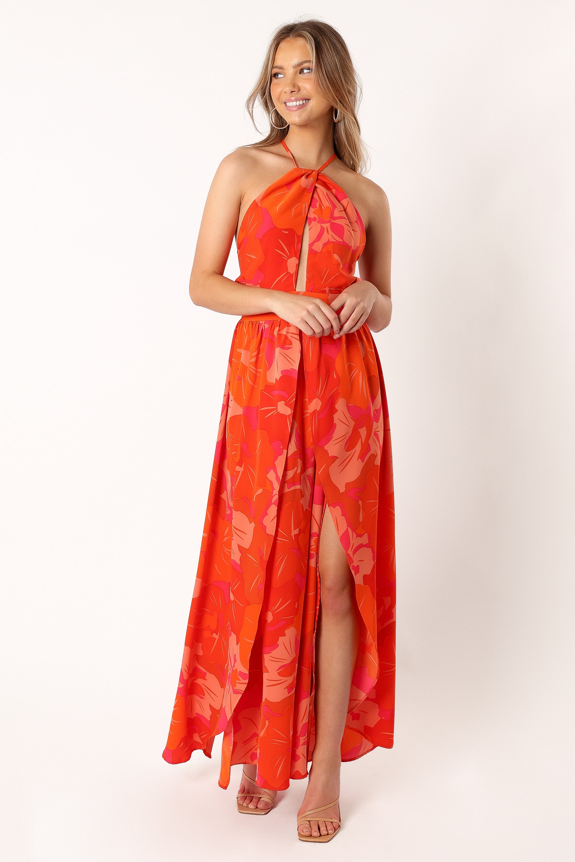 Cristee Women's Halter Neck Maxi Dress - Flowy Summer Beach Dress in Orange | Perfect for Vacations, Parties & Casual Outings