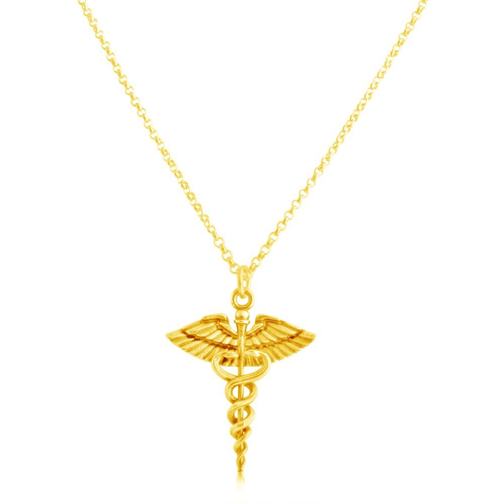 Gold Plated Caduceus Medical Symbol Necklace for Doctors & Nurses - Handmade Unisex Jewelry Gift for Graduation, Appreciation & Special Occasions