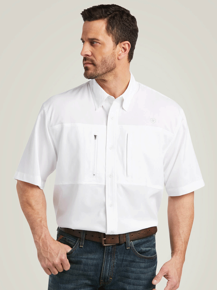 Ariat Men's VentTEK Classic Fit Shirt - Breathable Performance Shirt for Outdoor Work & Casual Wear - White (Style 10034962) | Ideal for Ranch Work, Hiking & Everyday Comfort