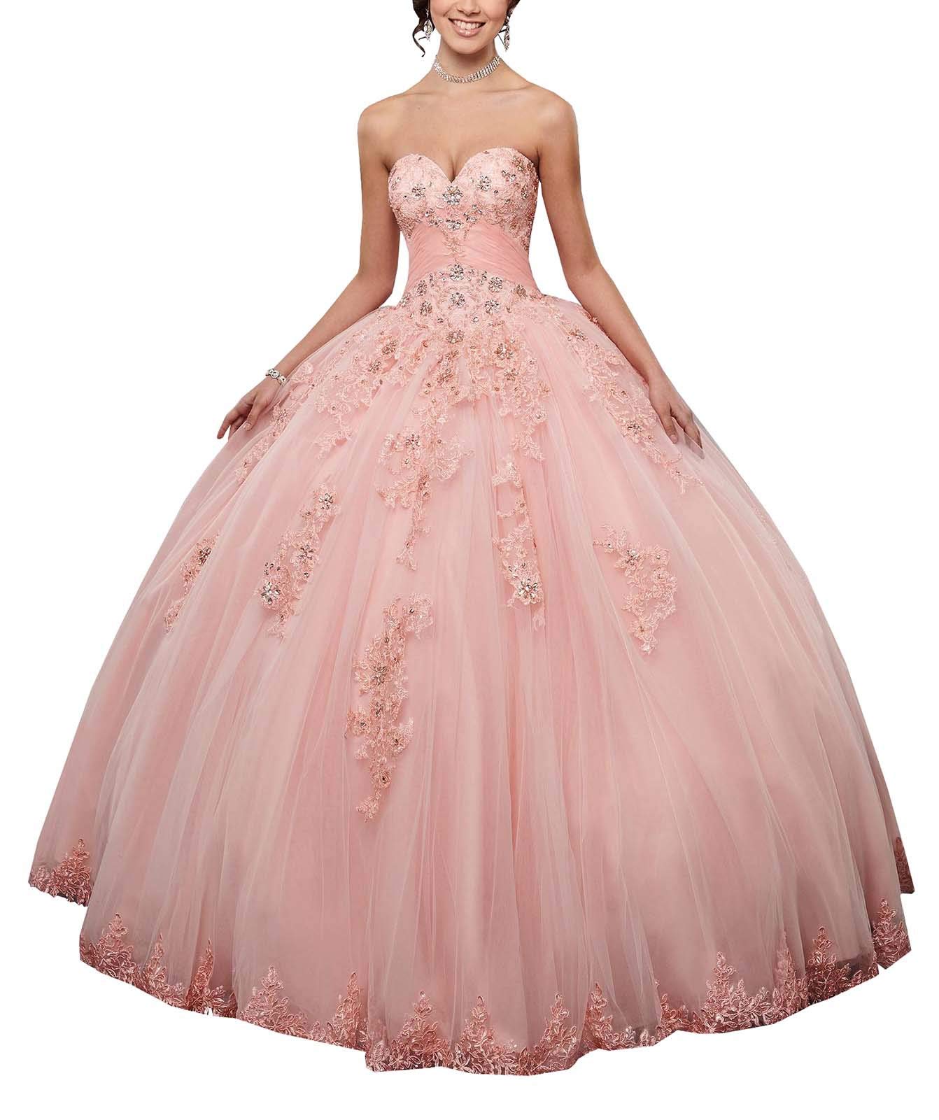 EverLove Quinceanera Dresses - Sweetheart Neckline Crystal Beaded Lace Applique Tulle Ball Gown for Sweet 15 Birthday Party, Quince Celebration & Formal Events