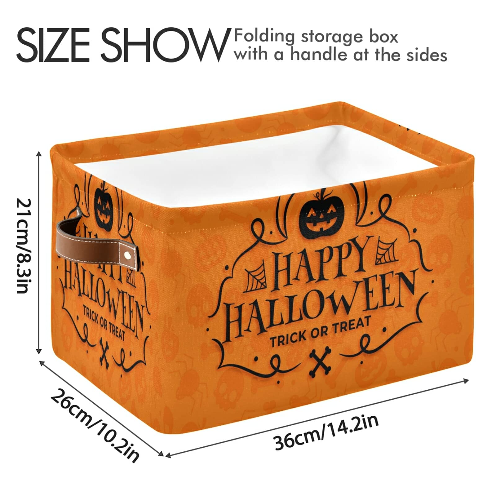 Halloween Pumpkin Foldable Storage Baskets - 2 Pack Collapsible Waterproof Fabric Storage Bins with Handles, Sturdy Canvas Storage Cubes for Organizing Shelves, Nursery, Home & Closet - Perfect for Seasonal Decor & Home Organization