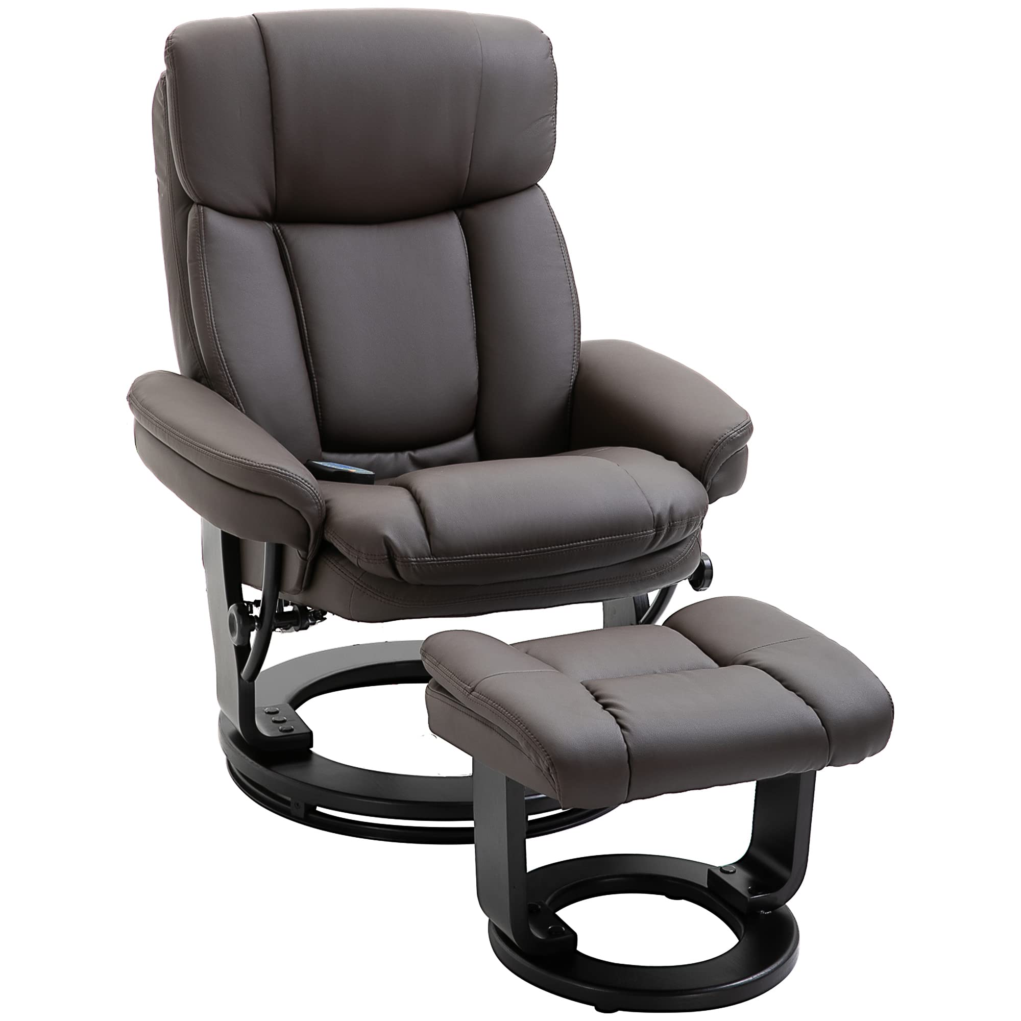Premium HOMCOM PU Leather Massage Recliner Chair with Ottoman - 10-Point Vibration, 360° Swivel & Adjustable Armchair in Brown | Perfect for Living Room, Home Theater & Relaxation