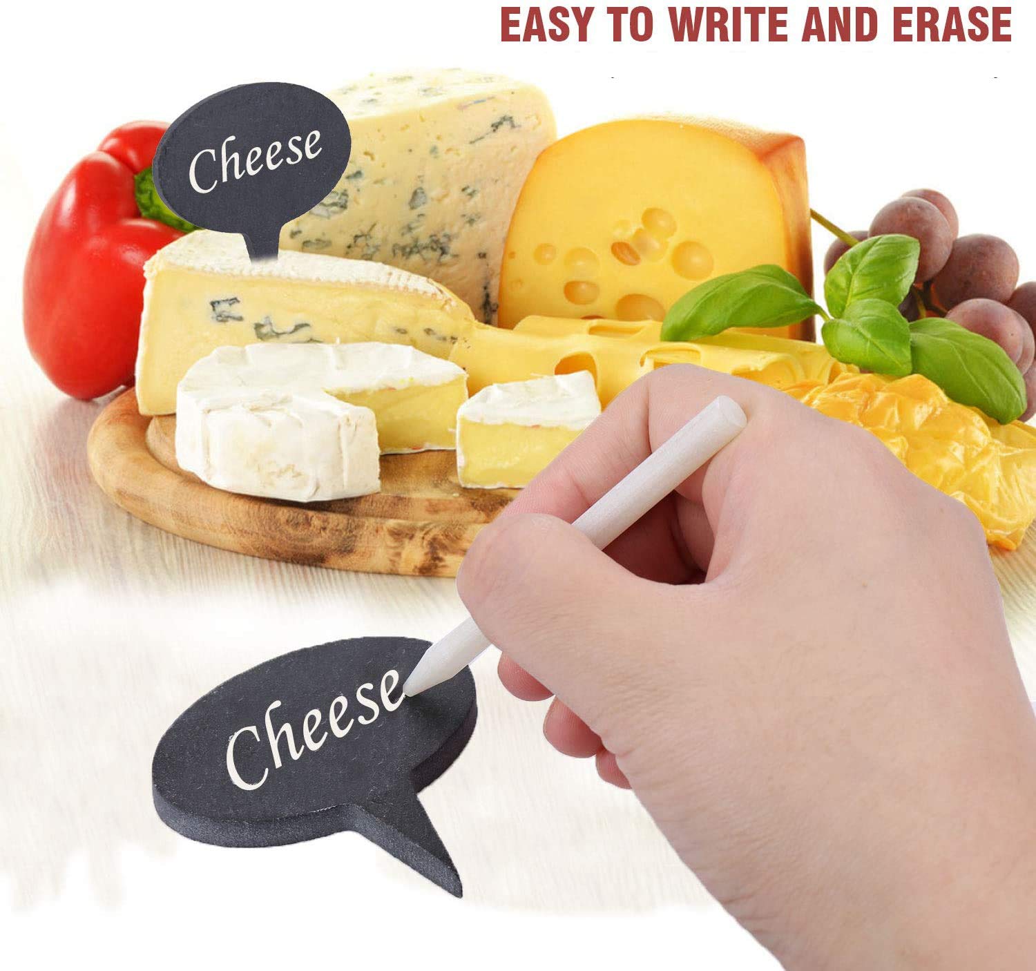 10Pcs Slate Cheese Markers with Chalkboard Labels & Drawstring Bags - Reusable Cheese Signs for Charcuterie Boards, Perfect for Weddings, Birthday Parties, Cocktail Events, Christmas Dinners & Home Entertaining