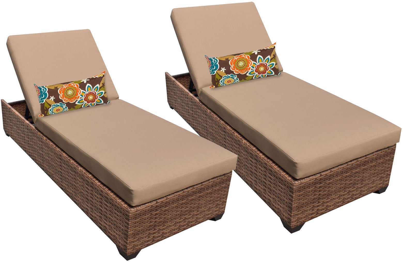 TK Classics LAGUNA-2x Outdoor Wicker Chaise Lounge Set of 2, Wheat - Perfect for Poolside, Patio, and Garden Relaxation