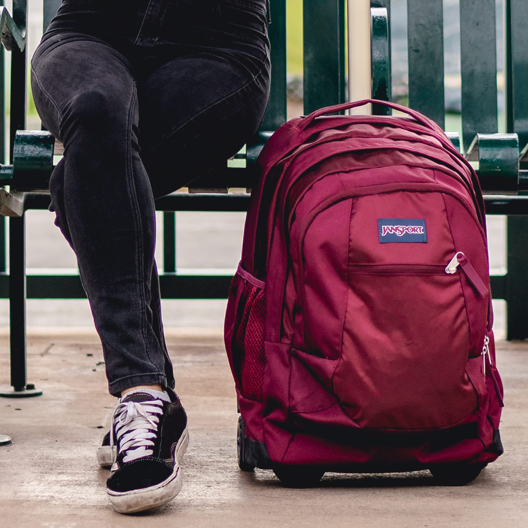 JanSport Driver 8 Wheeled Rolling Backpack - Black Travel Laptop Backpack with 15-Inch Sleeve, Durable Carry-On Bag for School, College, Business Trips & Airplane Travel
