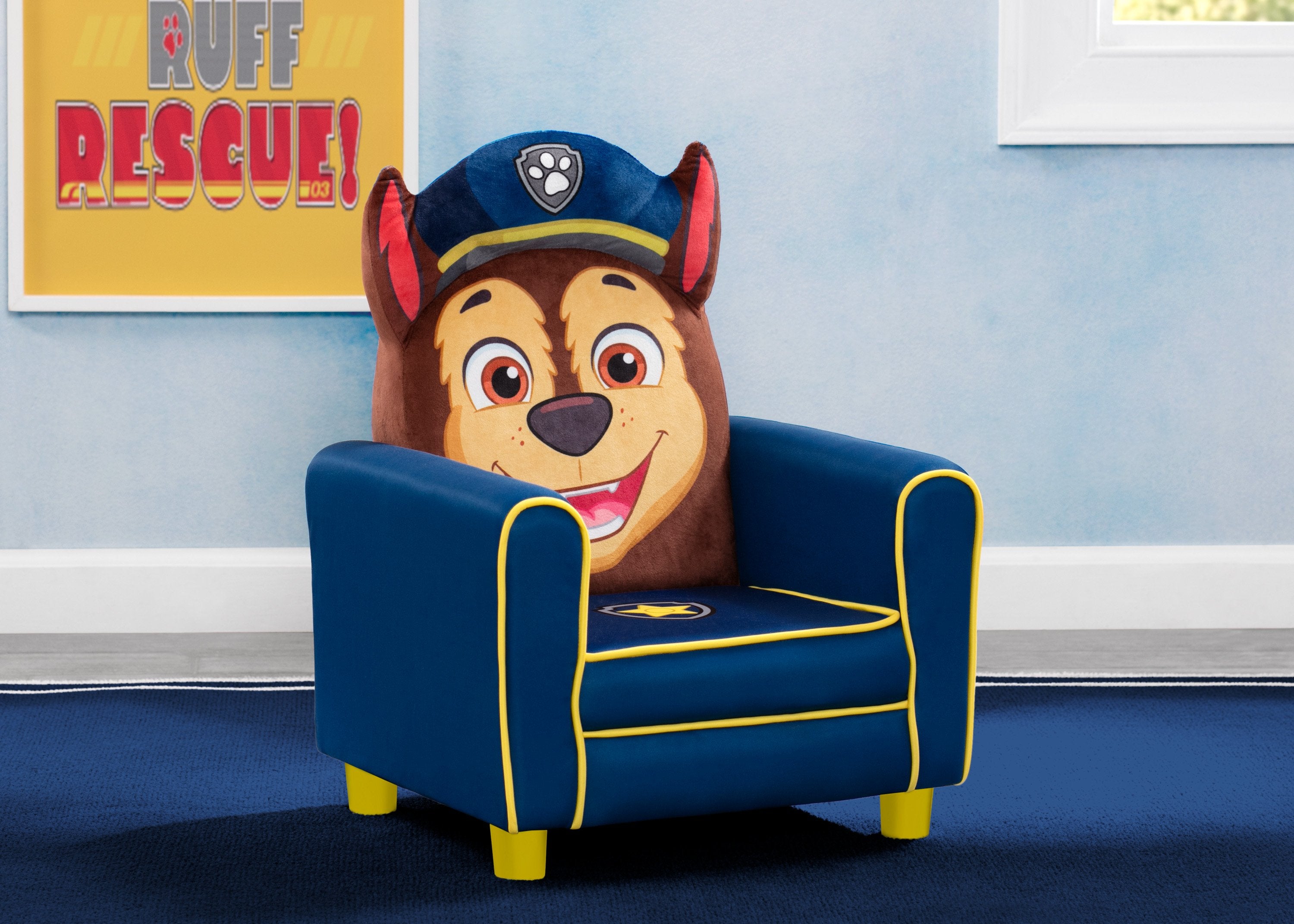 PAW Patrol Chase Figural Upholstered Kids Chair - Soft Plush Character Chair for Toddlers & Children - Perfect for Bedrooms, Playrooms & Gift Giving
