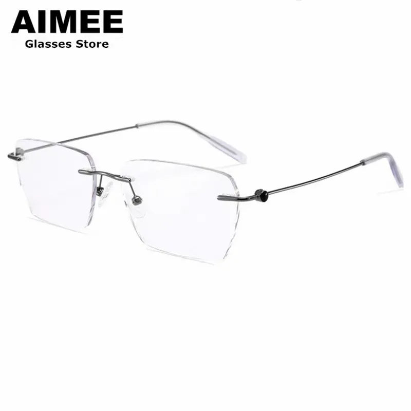 Aimee Men's Rimless Square Polygon Titanium Eyeglasses 14256 - Lightweight Durable Titanium Frame for Work, Reading & Driving