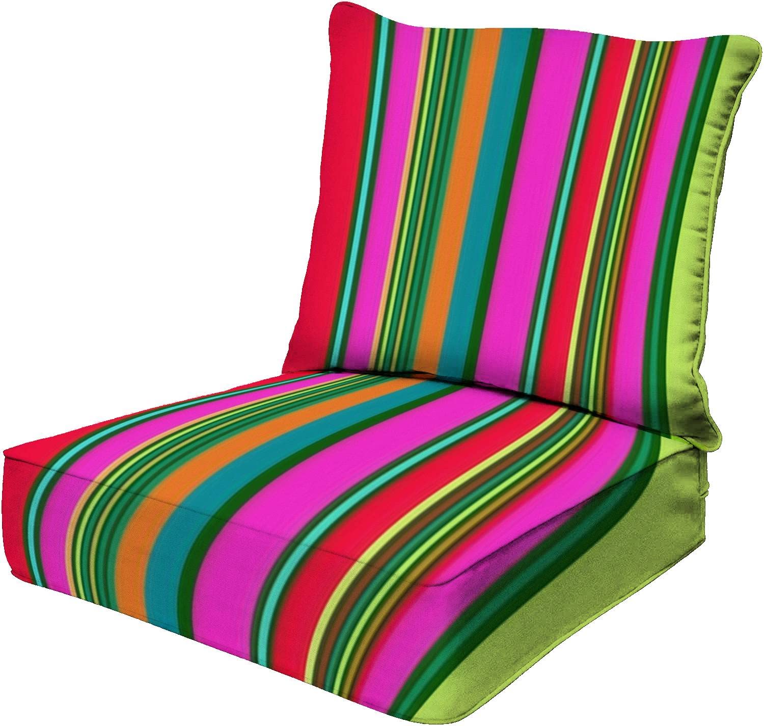 Outdoor & Indoor Deep Seat Cushions - Striped Multicolor Patio Furniture Cushions for Poolside Lounge Chairs | Durable Replacement Seat Cushion for Patio, Deck, Garden & Living Room