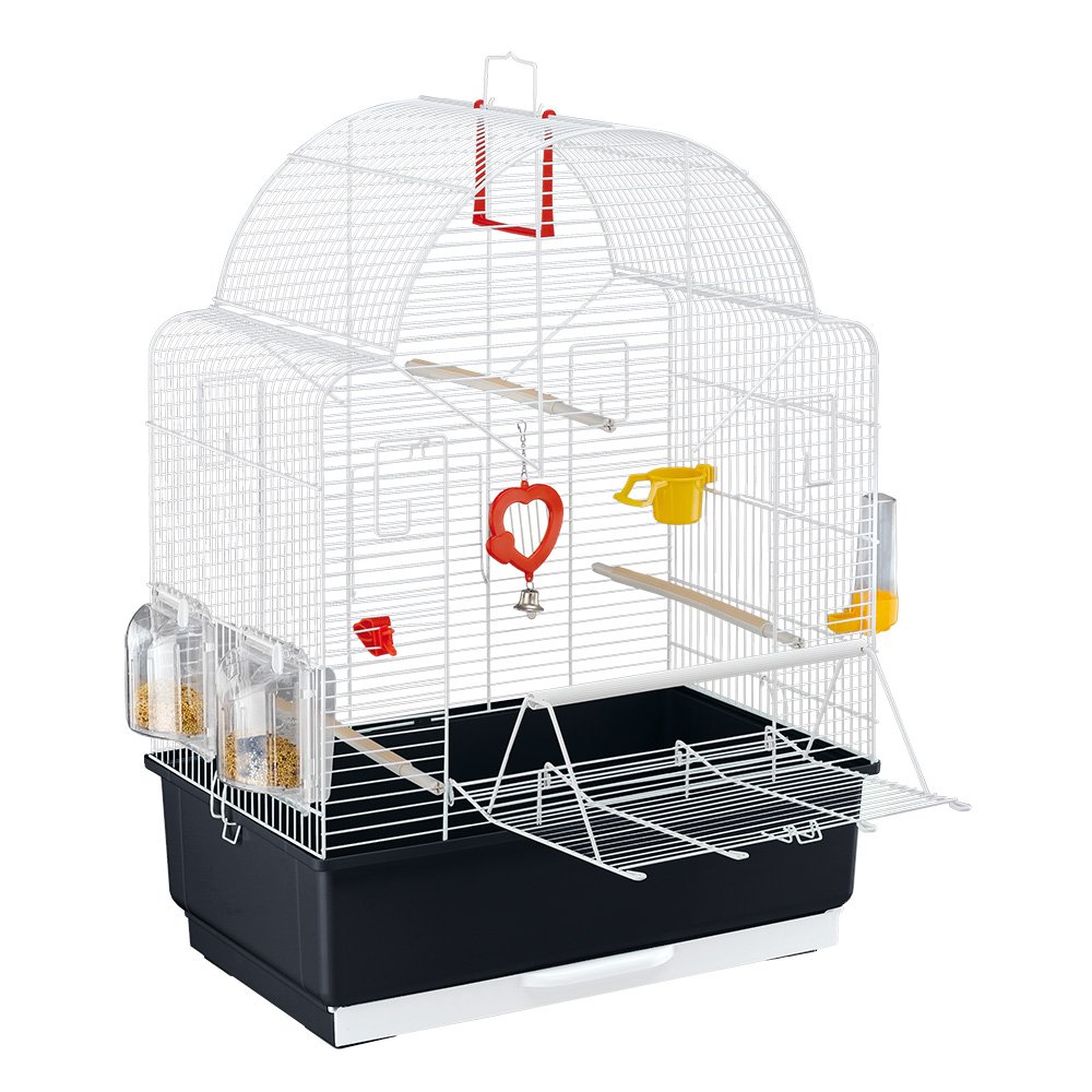 Ferplast Ibiza Open Bird Cage - Medium Size with Pearly White Bars & Black Base - Includes Accessories for Parakeets, Canaries & Small Birds - Perfect for Home, Office or Pet Store Display
