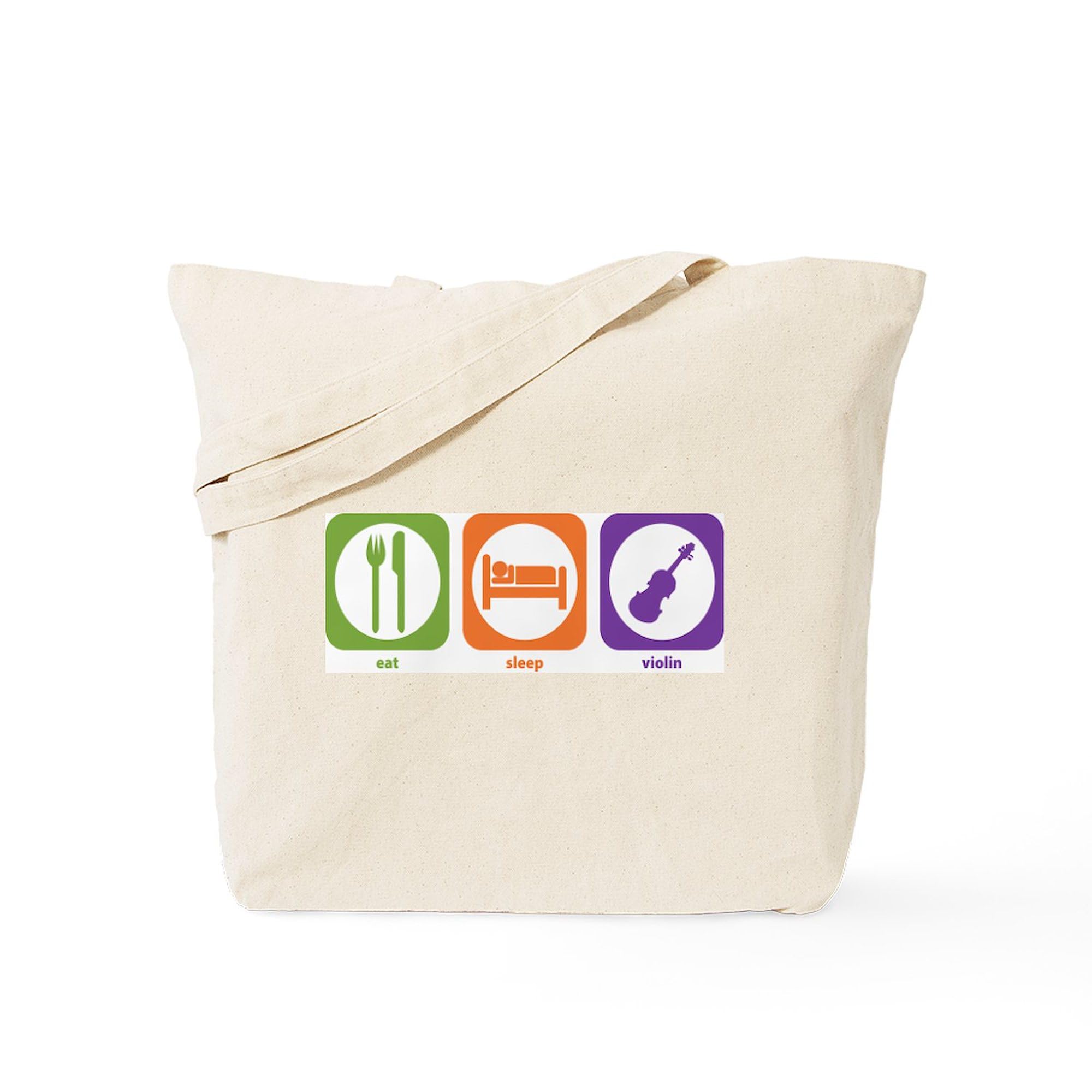 Eat Sleep Violin Tote Bag - Natural Canvas Reusable Shopping Bag for Musicians & Music Lovers - Perfect for Groceries, School, Work & Music Practice