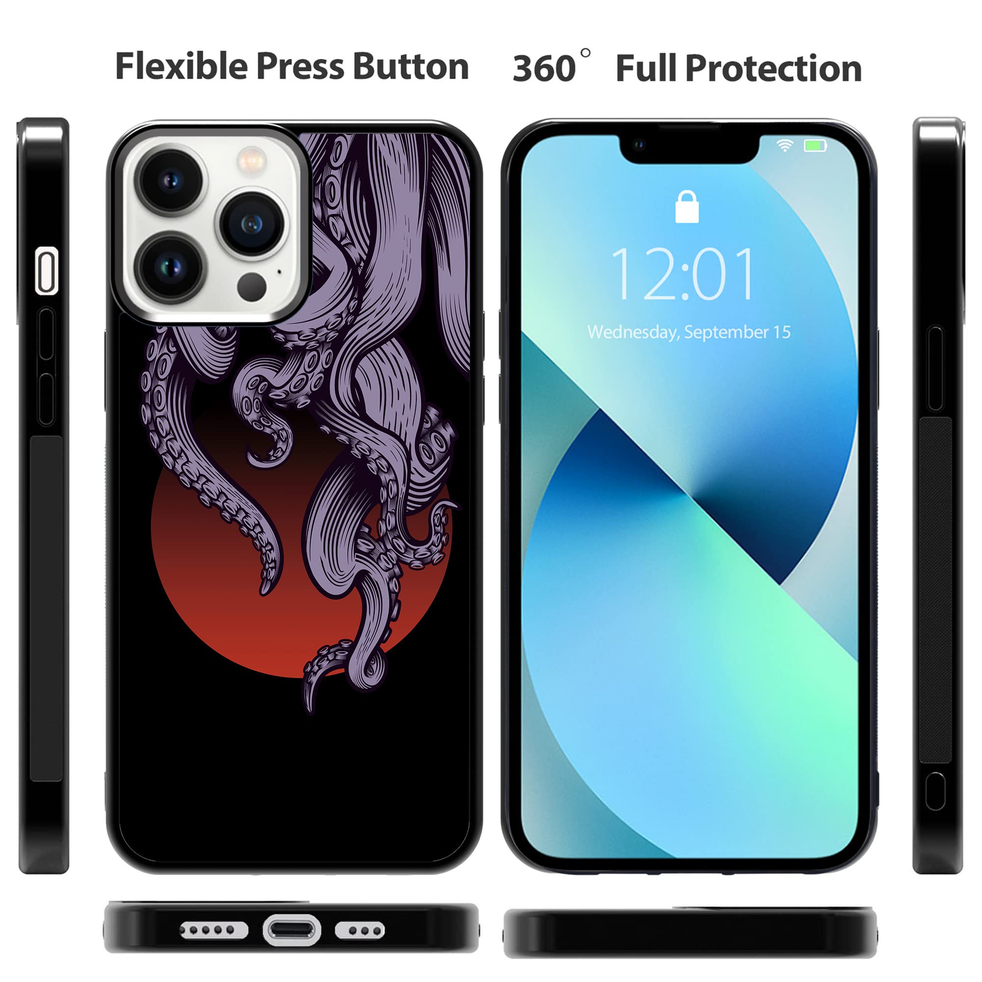 Cool Grey Blue Octopus Phone Case for iPhone 13 Pro Max/12/11/X/13 Mini/12 Mini/11 Pro/Xr/Xs/7/8 - Durable Protective Cover for Men & Boys - Perfect for Outdoor Adventures & Daily Use