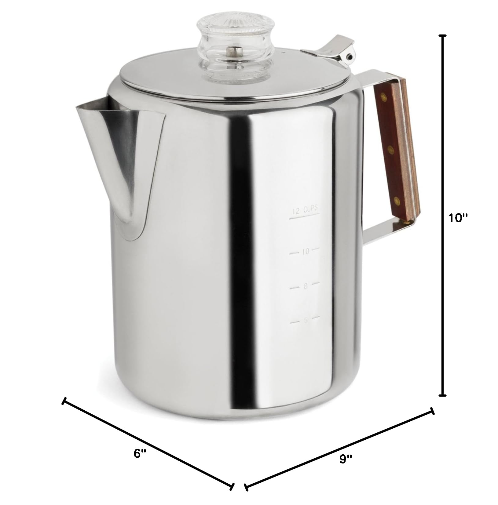 Fox Run Rapid Brew 12-Cup Stainless Steel Stovetop Percolator Coffee Pot - Fast Brewing for Camping, Home & Office Use