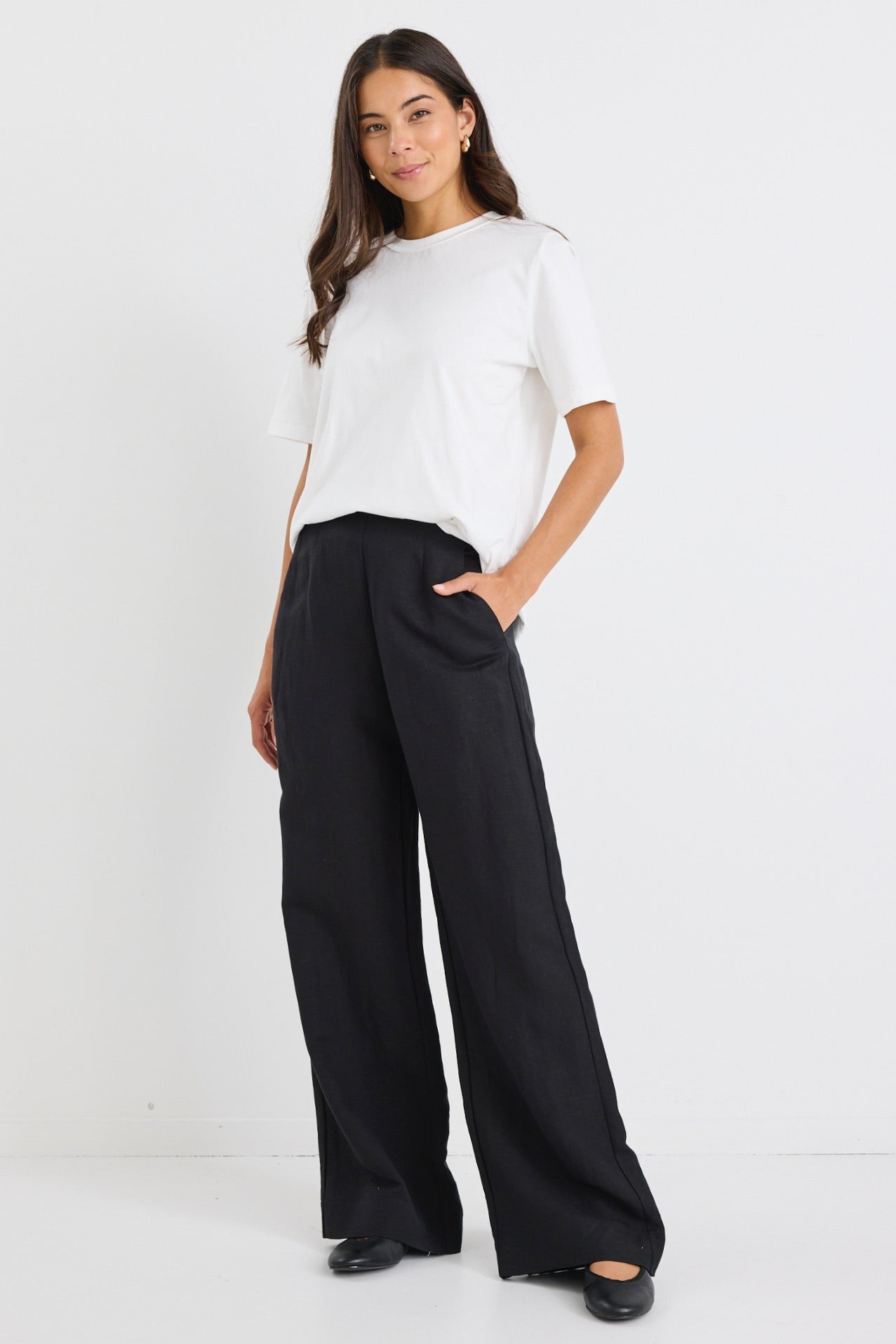 Boardwalk Black Ramie High Waist Pants for Women - Comfortable Linen Blend Trousers for Work, Travel & Casual Wear