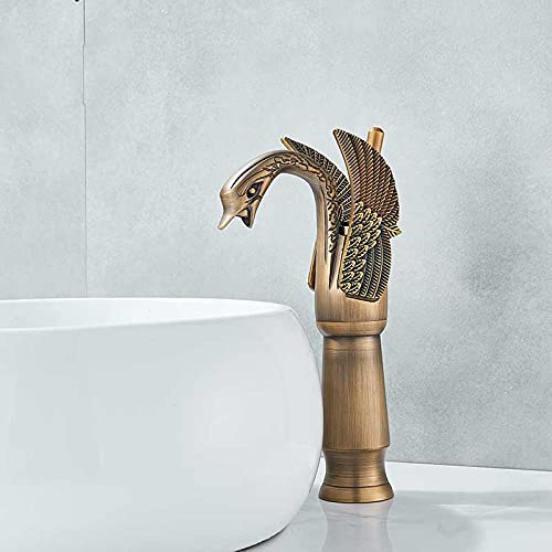 Antique Bronze Single Handle Swan Spout Bathroom Vessel Sink Faucet - Perfect for Modern Vanities & Luxury Powder Rooms