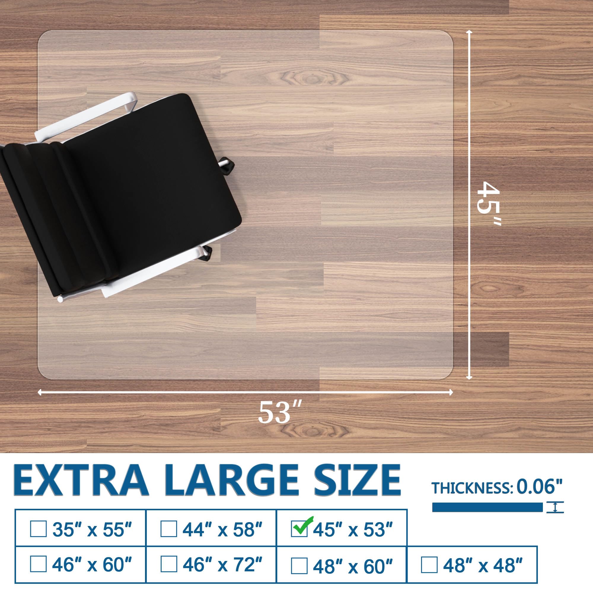 45” x 53” Large Office Chair Mat for Hardwood Floors - Heavy Duty Under Desk Chair Mat for Rolling Chairs, Non-Slip Floor Protector with Easy Glide Surface - Perfect for Home Office, Study Room & Workspace (Rectangle)