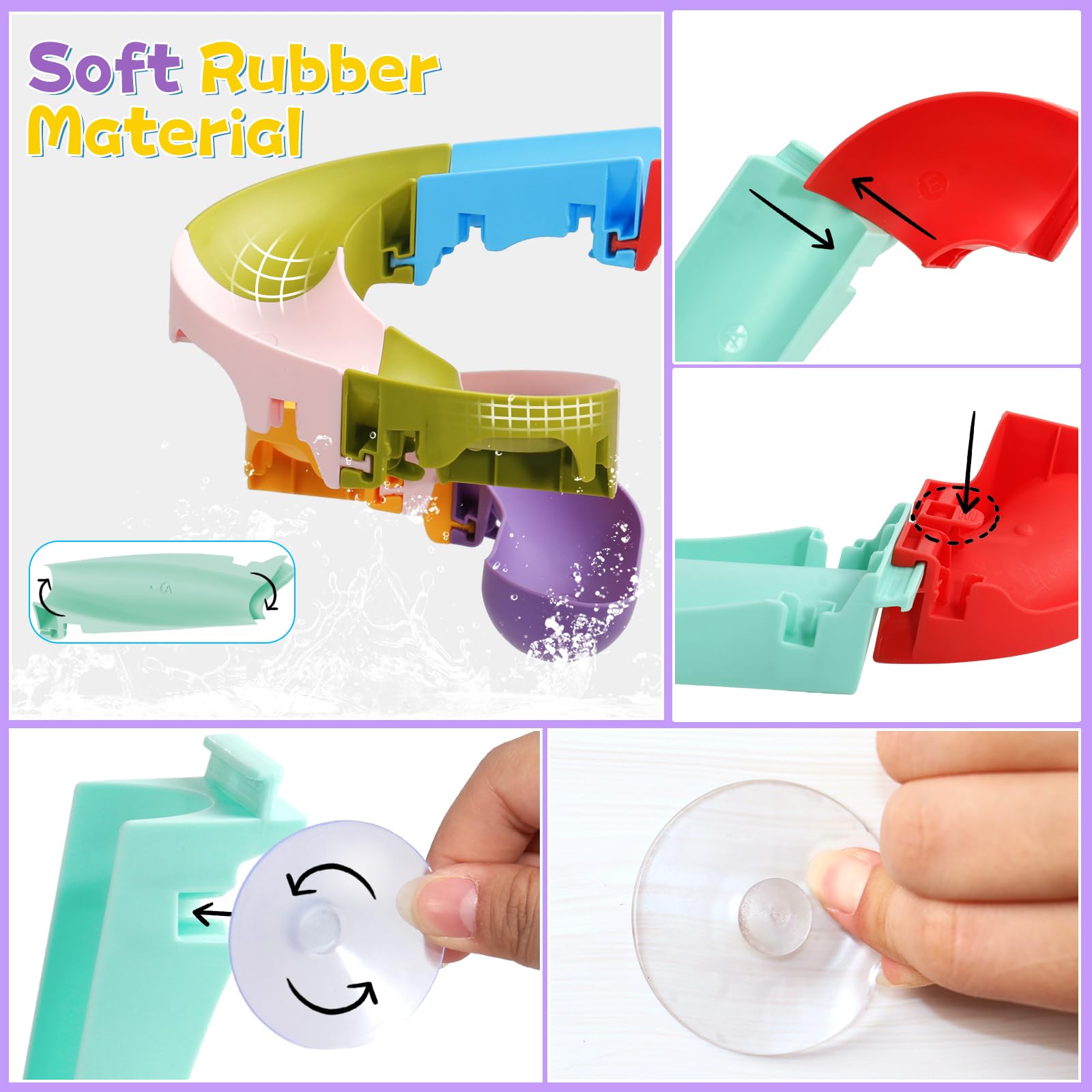 Fajiaboo Toddler Bath Toys for Kids Ages 1-6 - DIY Slippery Slide Track Bathtub Toys Set for Boys & Girls - Fun Baby Shower Gift & Bath Time Activity for Toddlers 1-3 Years Old - Perfect for Sensory Play and Early Learning Development