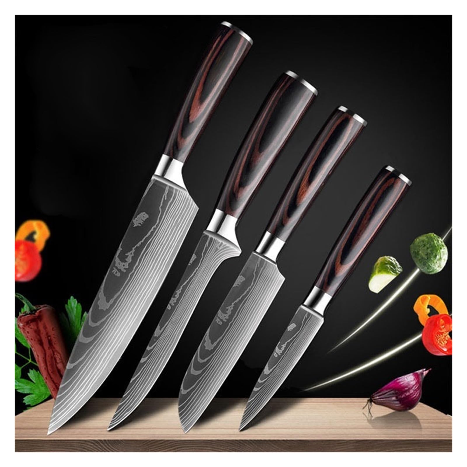Premium Damascus Steel Kitchen Knife Set - 8-Piece Laser Etched Stainless Steel Knives with Ultra Sharp Blades for Slicing, Carving & Food Prep | Perfect Gift for Chefs & Home Cooks | Ideal for Professional Kitchens, BBQ Parties & Everyday Cooking