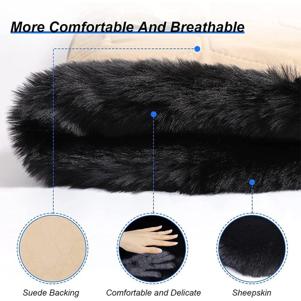 Premium Faux Fur Car Seat Cover - Soft Fluffy Fuzzy Car Accessory for Trucks & SUVs, 1-Seat Black with Backrest - Cozy & Stylish for Winter Driving & Road Trips