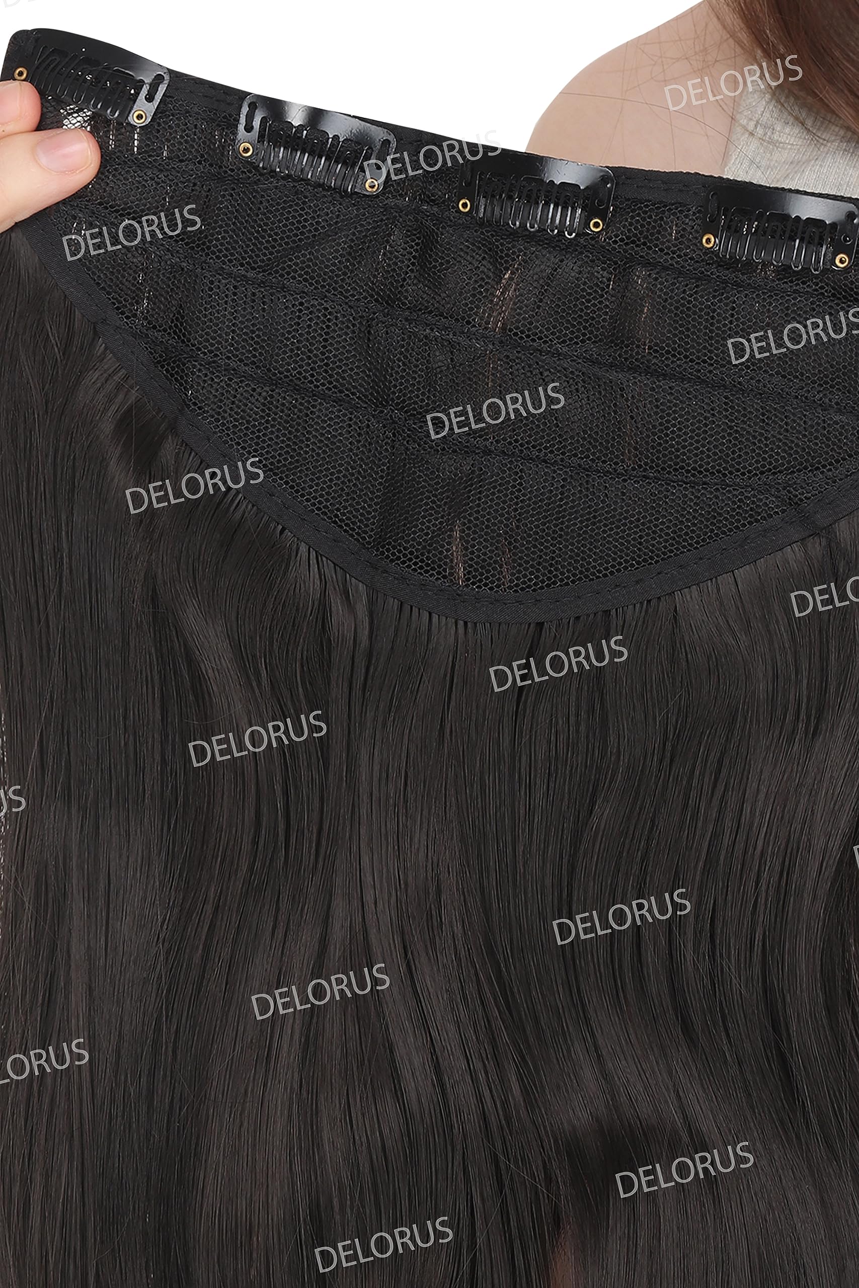 DELORUS 24 Inch Natural Brown Curly Wavy Hair Extensions for Women - 5 Clip-in Human Hair Extensions Pack of 1 - Perfect for Daily Wear, Parties & Special Occasions