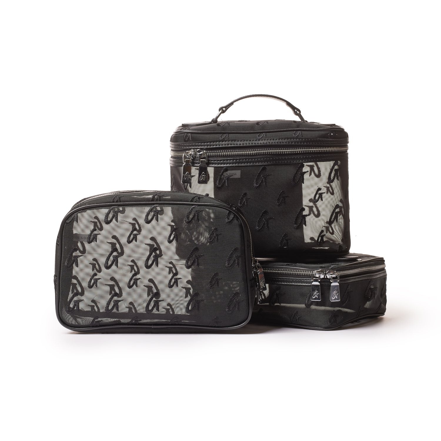 Medium Mesh Monogram Toiletry Bag - Black | Travel Cosmetic Organizer for Women & Men | Perfect for Gym, Vacation & Weekend Getaways