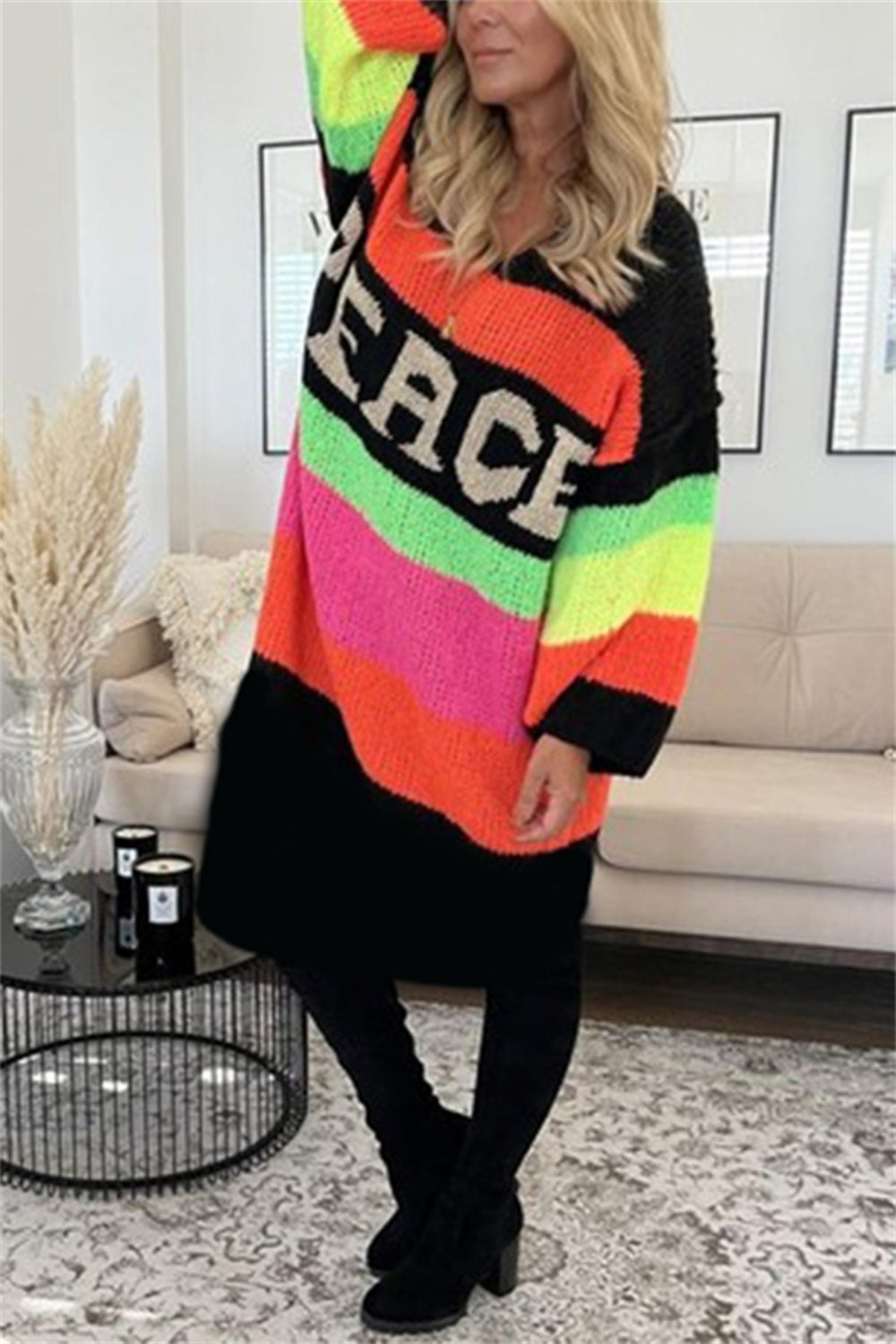 Beachy Peace Midi Sweater Dress - Women's Boho Knit Sweater Dress for Fall & Winter | Perfect for Casual Outings, Beach Vacations & Cozy Date Nights