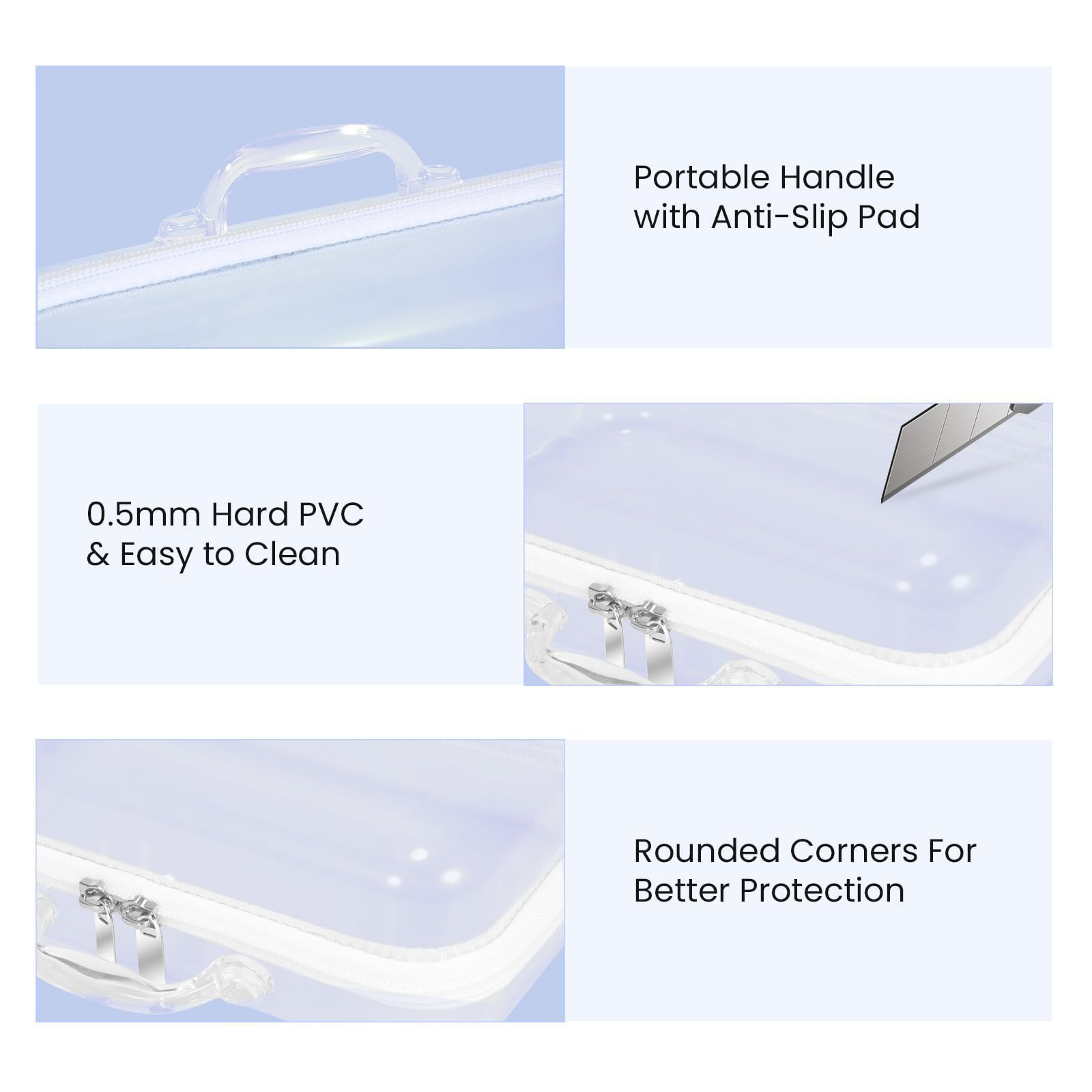 Clear Hard Shell Zipper Pouch 4-Pack - Durable Plastic Travel Organizer for Kids Toys, Building Blocks, Puzzles, Cosmetics & Stationery - Perfect for School, Travel & Home Storage