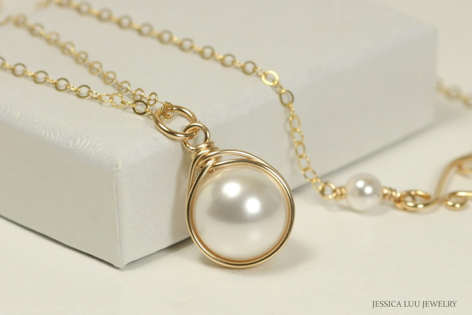 Handmade Gold White Pearl Drop Earrings - Wire Wrapped Dangle Earrings for Women, Elegant Gift for Wedding, Party & Special Occasions