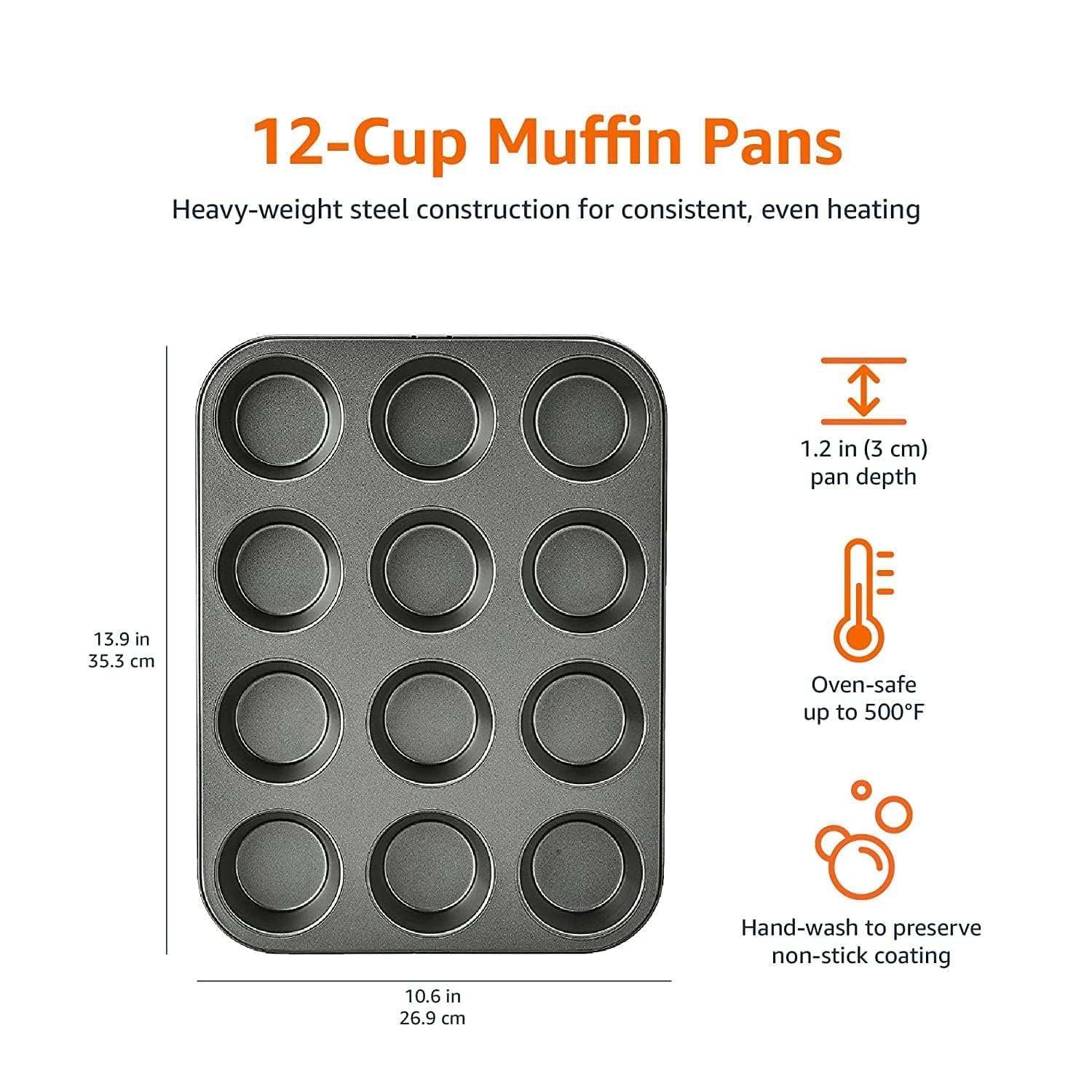 12-Cavity Carbon Steel Muffin Baking Pan - Nonstick, Dishwasher Safe, Heavy Duty Black Muffin Tin for Perfect Cupcakes, Muffins & Biscuits - Ideal for Home Baking, Parties & Holiday Treats