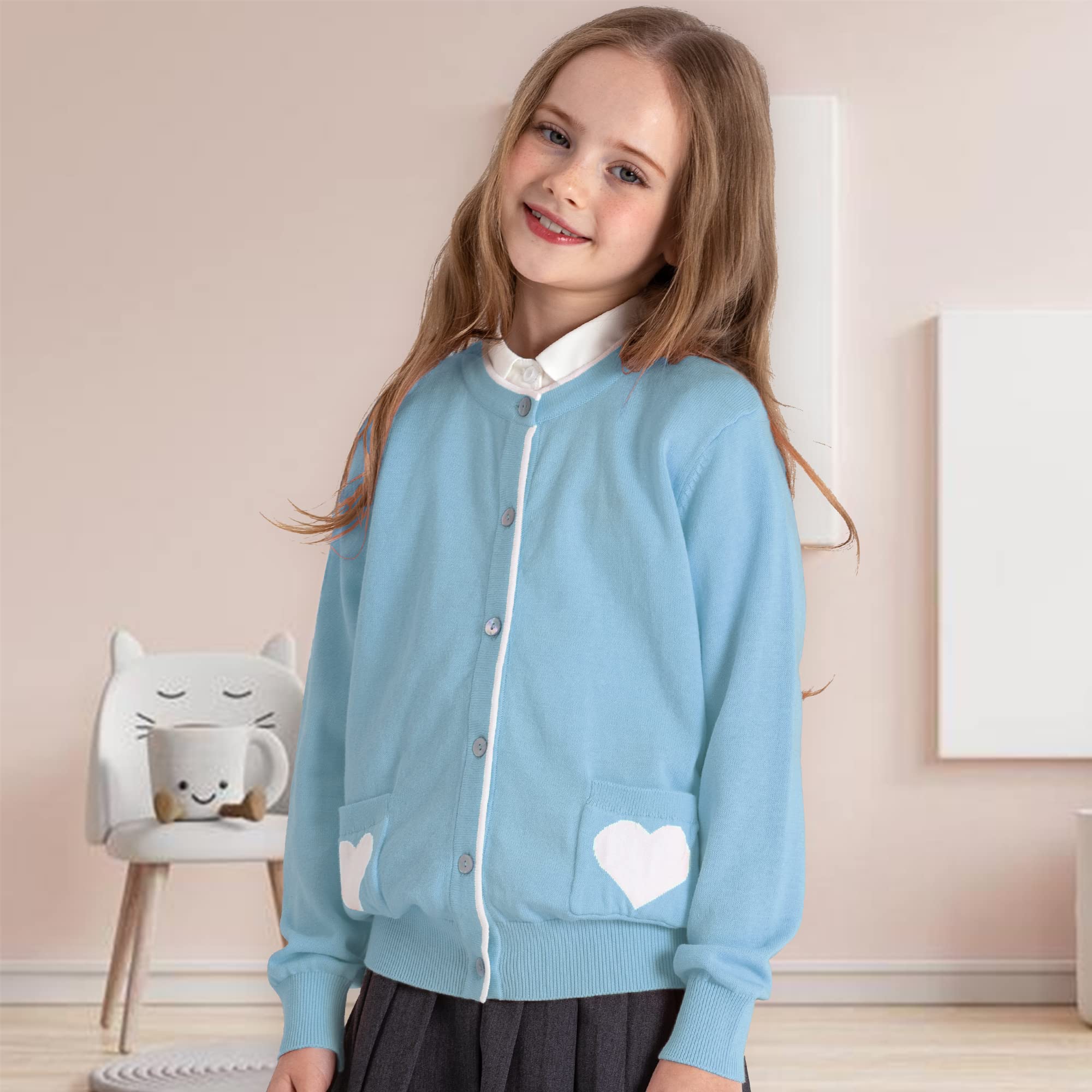 Girls' Cute Heart Pocket Cardigan - Soft Knit Sweater for Kids | Perfect for School, Playdates & Family Outings