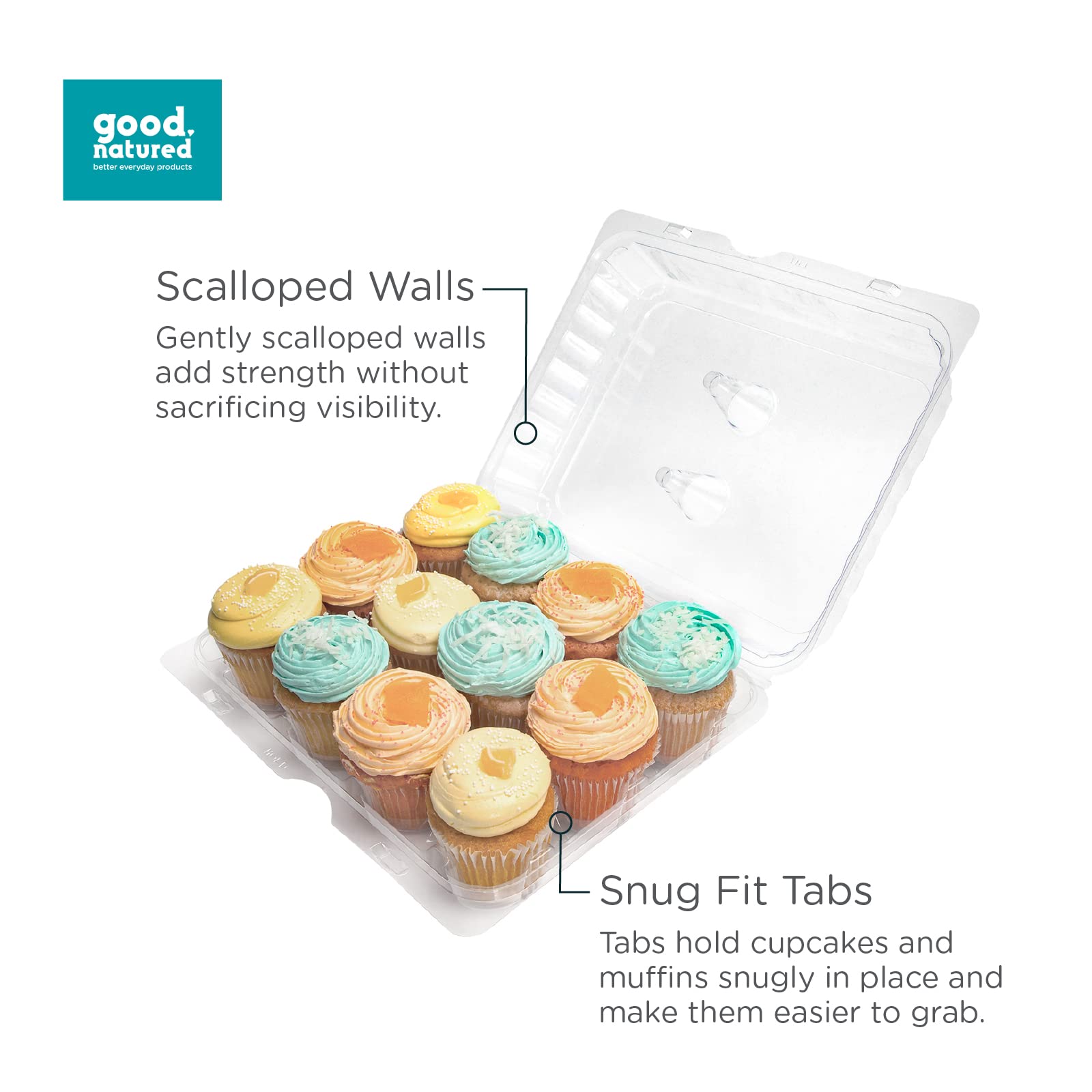 Eco-Friendly 12-Pack Classic Cupcake & Muffin Containers - 100% Plant-Based, BPA-Free Clear Baking Boxes with Lids (3