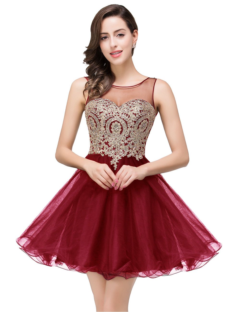 MisShow 2022 Women's Cocktail Dresses with Crystals Applique - Elegant Short Prom Dresses for Party, Wedding, Homecoming & Special Occasions