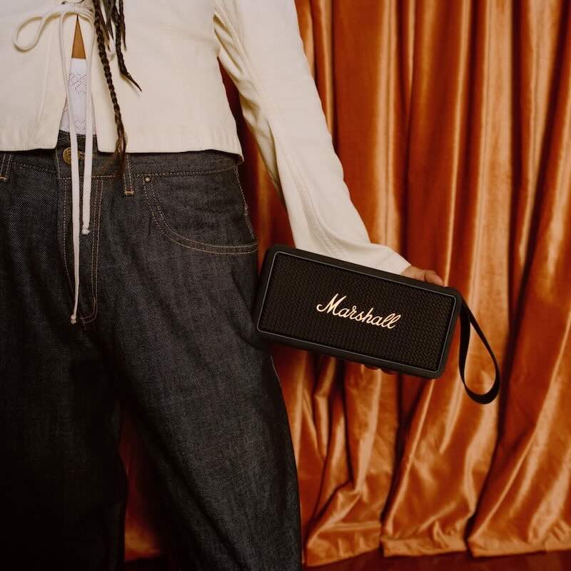 Marshall Middleton Portable Bluetooth Speaker - Black/Brass | Wireless Outdoor Speaker for Camping, Beach & Travel