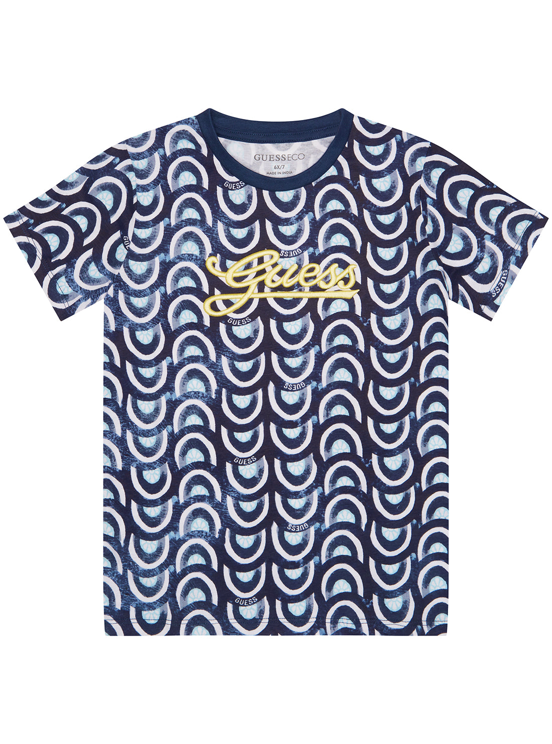 Blue Tile Print Short Sleeve T-Shirt for Boys (Size 2-7) - Casual Summer Outfit for Playdates & Outdoor Activities
