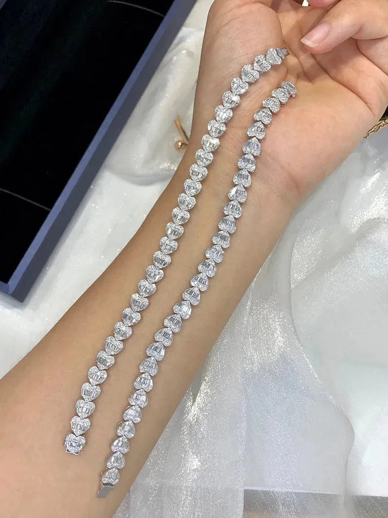 18K White Gold Diamond Heart Bracelet for Women - 4.12 Carat Natural Diamond Luxury Jewelry - Perfect for Senior Banquets, Anniversaries & Special Occasions