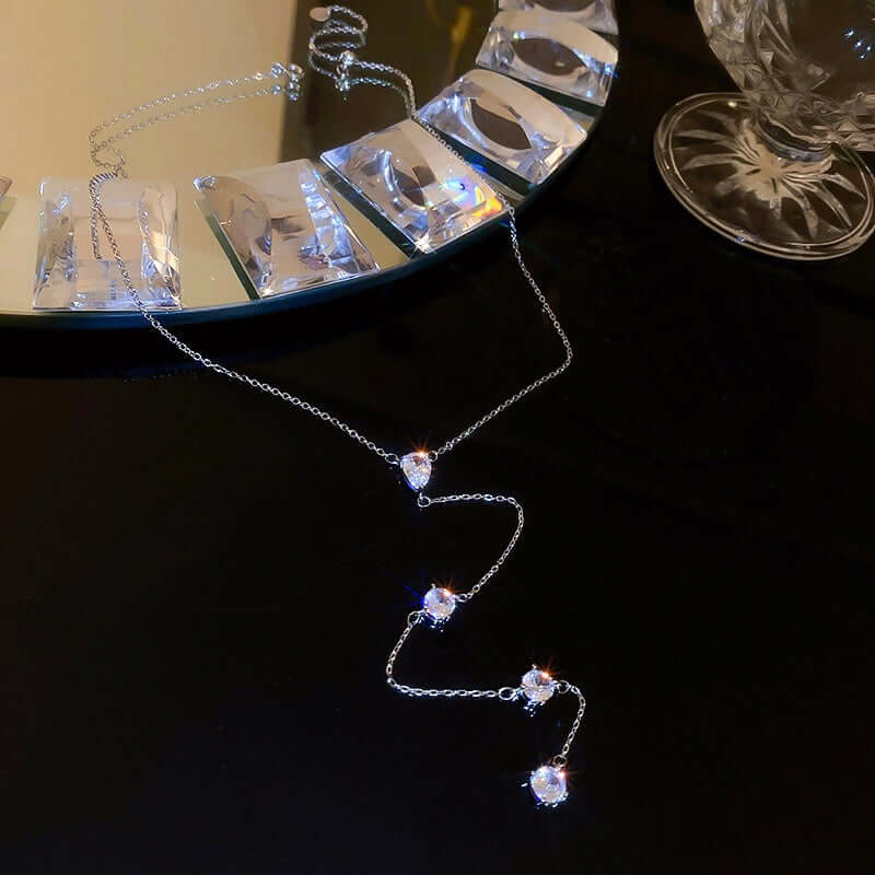Elegant Teardrop Silver Tassel Lariat Necklace for Women | HN2188 | Perfect for Evening Parties, Weddings & Special Occasions