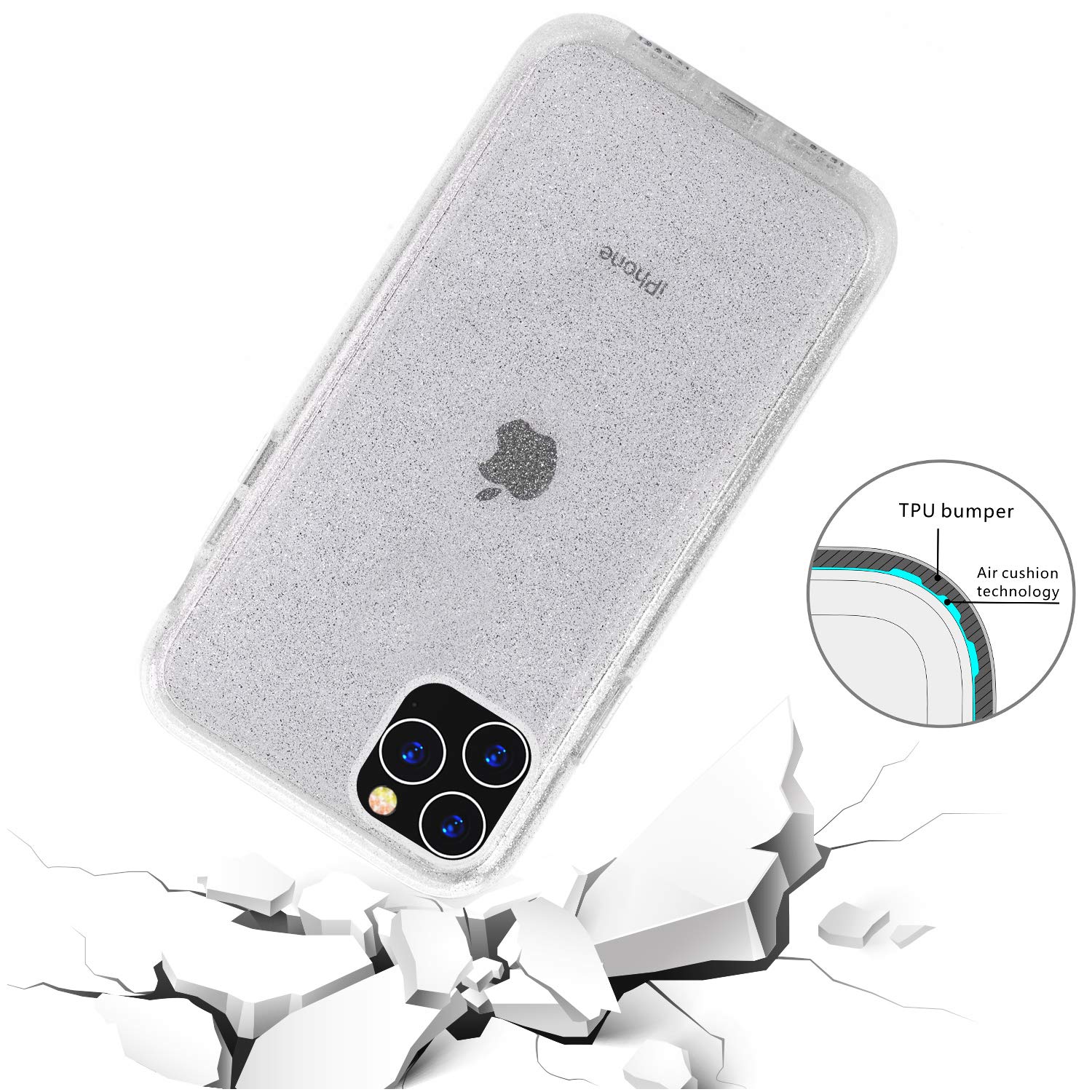 BAISRKE Clear Glitter Protective Case for iPhone 11 Pro Max - Hybrid Hard Plastic & Soft TPU Shockproof Cover | Heavy Duty Armor Protection | High Impact Resistant | Perfect for Everyday Use, Travel & Outdoor Activities