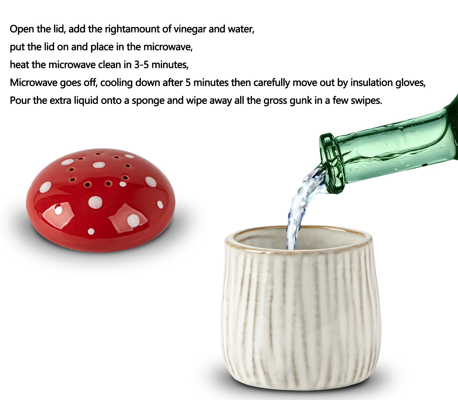 Ceramic Microwave Cleaner with Steam - Fast & Easy Oven & Kitchen Appliance Cleaner - Red Mushroom Design for Microwave, Oven, Stove & Countertop Cleaning - Perfect for Busy Kitchens & Deep Cleaning