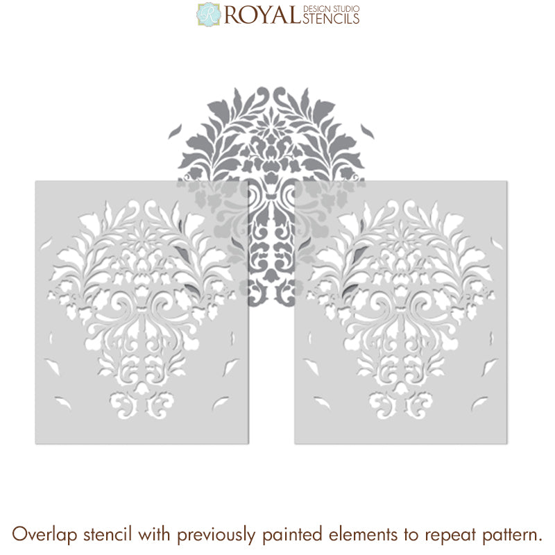 Grand Fabric Damask Wall Stencil - Reusable DIY Painting Template for Home Decor, Accent Walls & Furniture | Perfect for Bedroom, Living Room & Nursery Makeovers