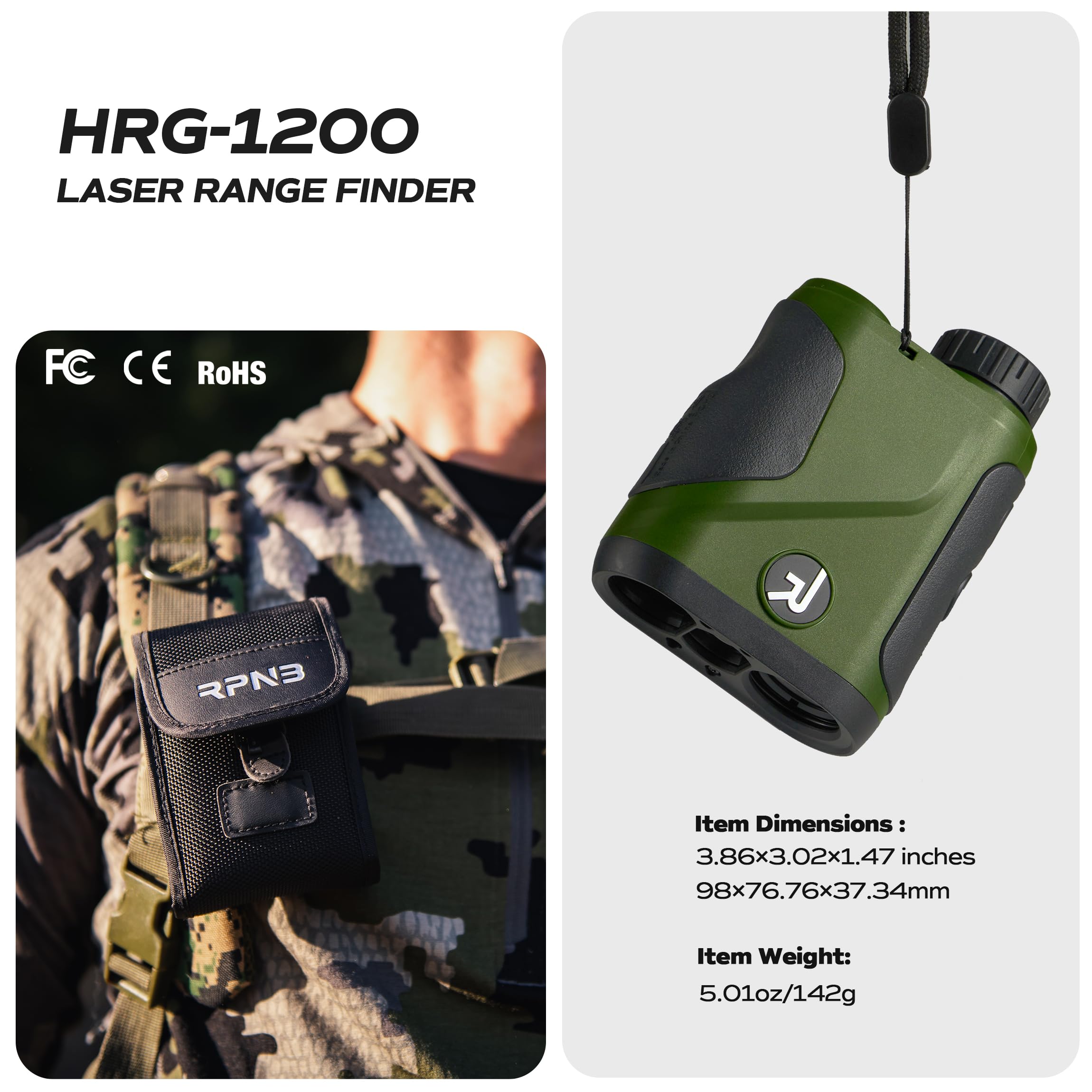 RPNB Hunting Rangefinder - 1200/1760 Yards Waterproof Laser Range Finder with 6x Magnification & LCD/Red OLED Display | Free Battery Included | Perfect for Bow Hunting, Golf, and Outdoor Sports