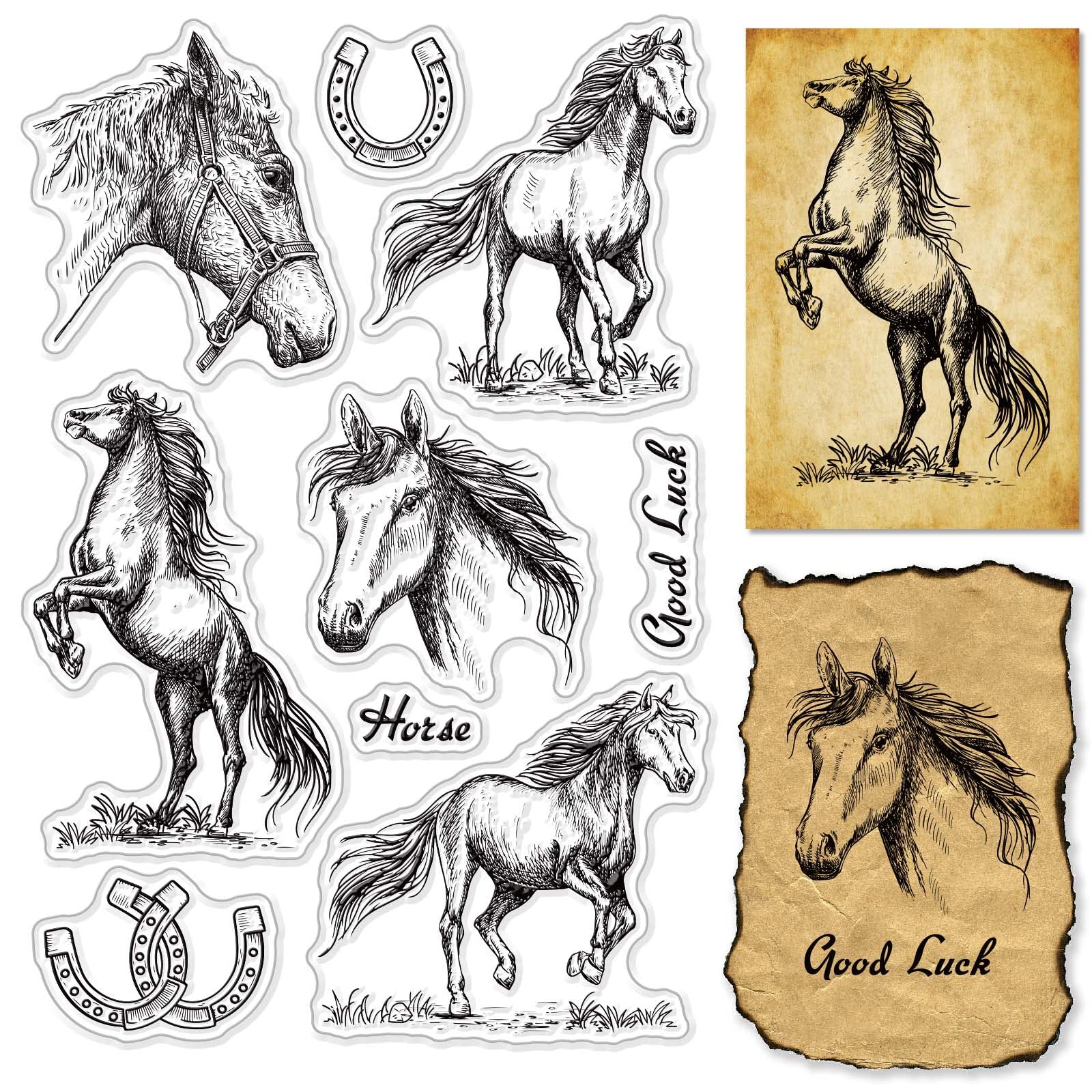CRASPIRE Clear Horse Silicone Stamps - U-Shaped Hoof Design for Scrapbooking, Card Making, DIY Photo Albums, Birthday & Thanksgiving Cards - 4.3 x 6.3 x 0.1 Inch - Perfect for Crafting, Journaling, and Handmade Greeting Cards