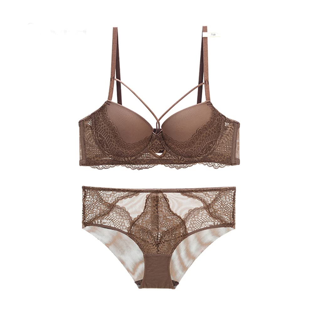 WSSBK Women's Push Up Bra Set - Cotton Lace Embroidery Underwire Bras A B C D Cup (Brown, 70A) | Comfortable & Sexy Lingerie for Everyday Wear & Special Occasions