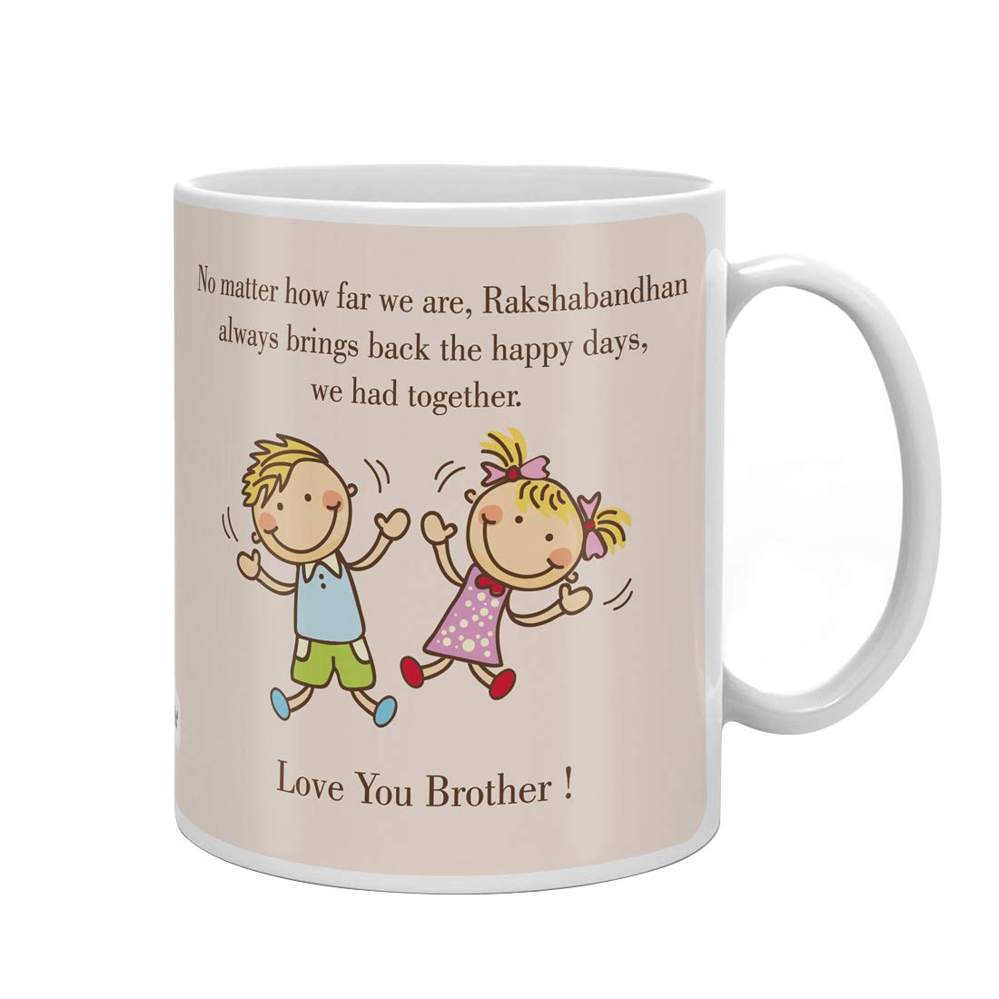 Indigifts 330ml Coffee Mug with Rudraksh Rakhi - Ceramic Tea Cup for Brother Sister Love, Beige Designer Gift Mug | Perfect for Rakhi Festival, Sibling Appreciation & Daily Coffee/Tea Use
