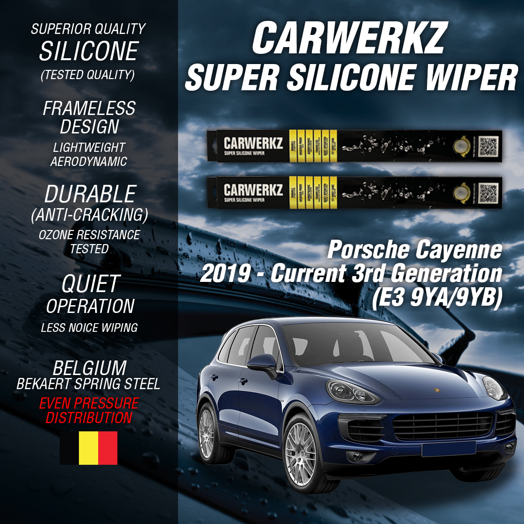 Premium Silicone Windshield Wipers for Porsche Cayenne 2019-2023 (3rd Gen E3 9YA/9YB) - All-Weather Performance, Quiet Operation & Streak-Free Cleaning - Perfect for Rain, Snow & Highway Driving