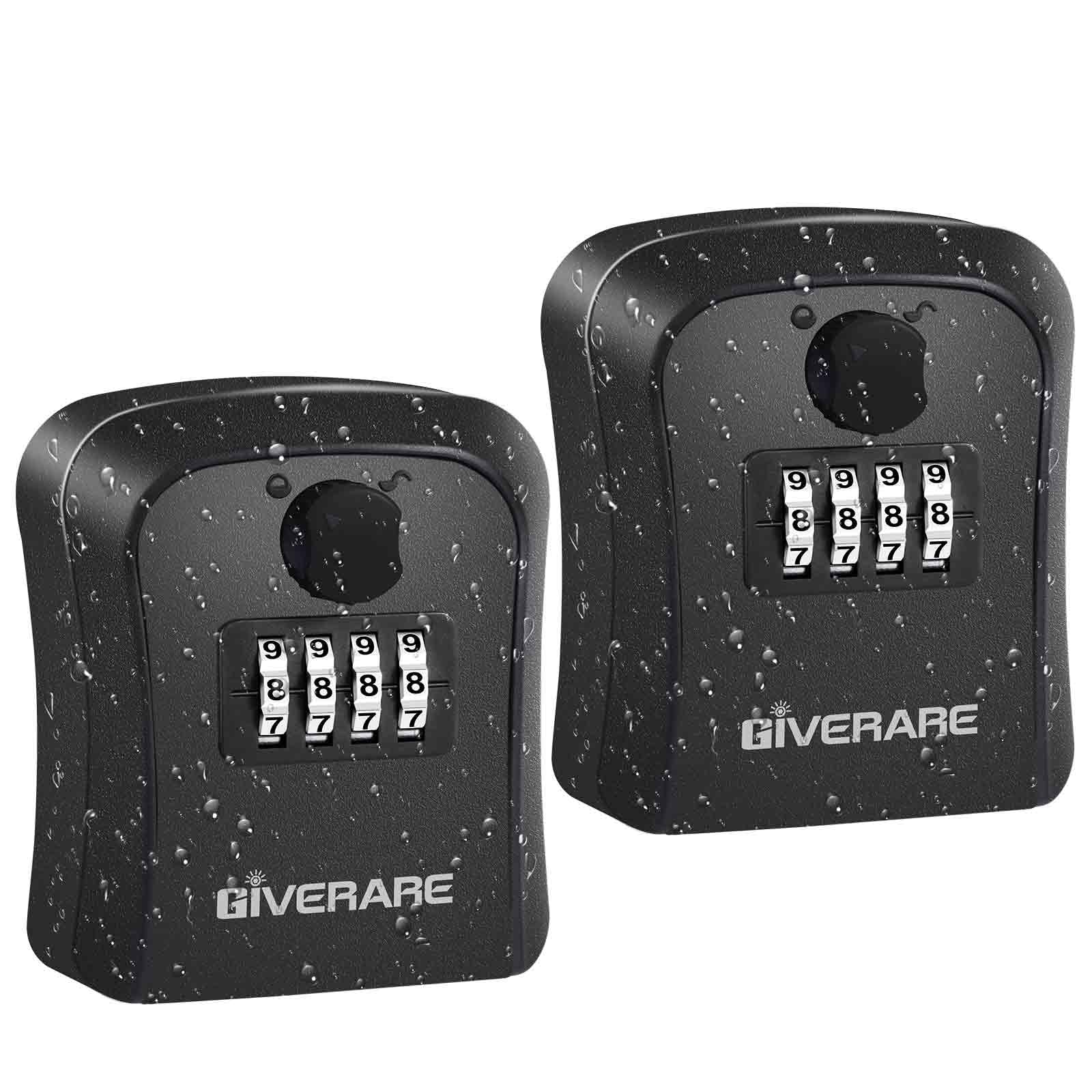 GIVERARE 2 Pack Key Lock Box - 4 Digit Combination Wall Mount Outdoor Key Safe, Waterproof Key Hider for House Keys, Resettable Security Password Box with Mounting Kit (Black) | Perfect for Vacation Rentals, Airbnb Hosts, and Home Key Storage