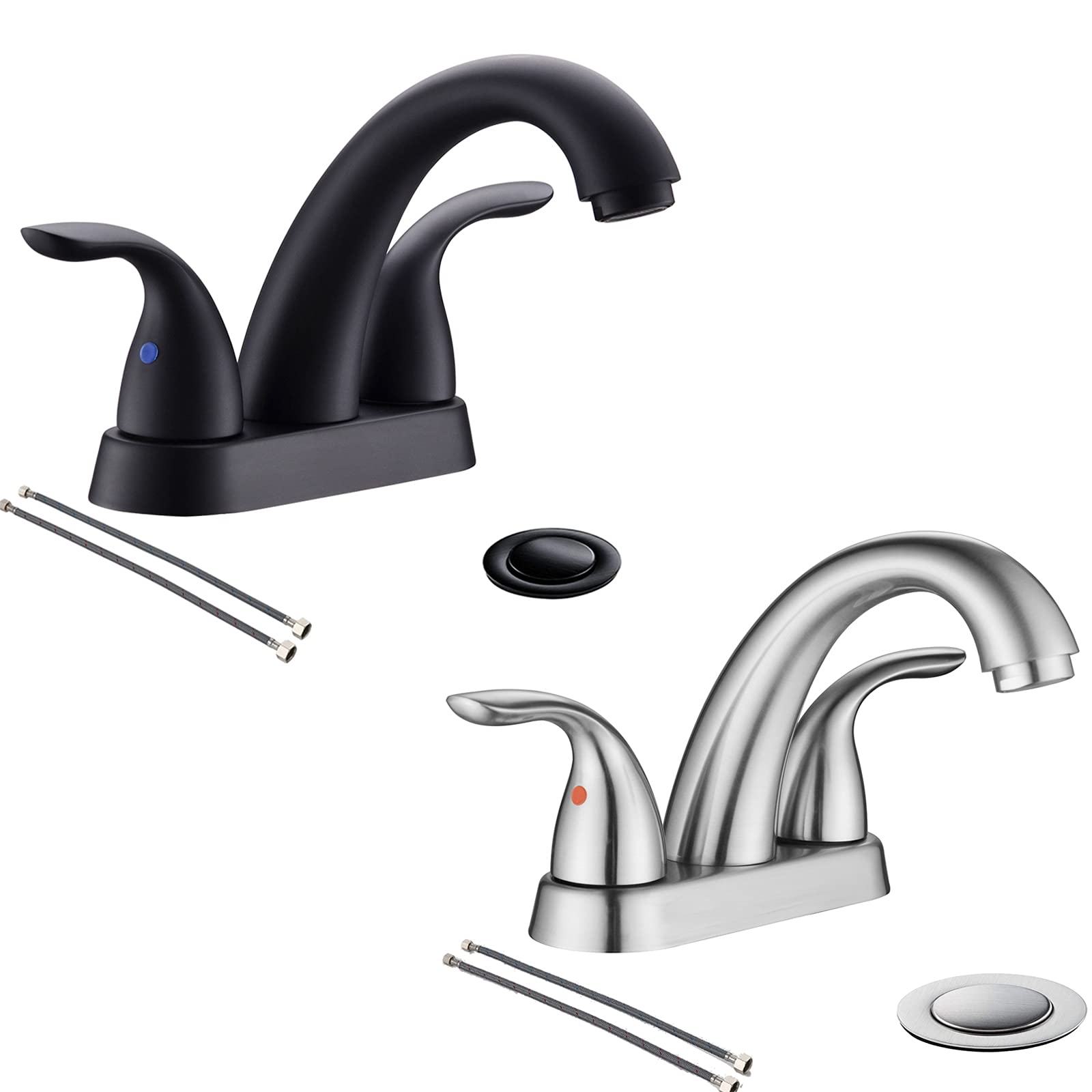 Phiestina 4 Inch Centerset Bathroom Sink Faucet - 2 Handles, Lead-Free, Includes Copper Pop-Up Drain & Supply Lines - Perfect for Modern Bathroom Renovations & Small Space Vanities