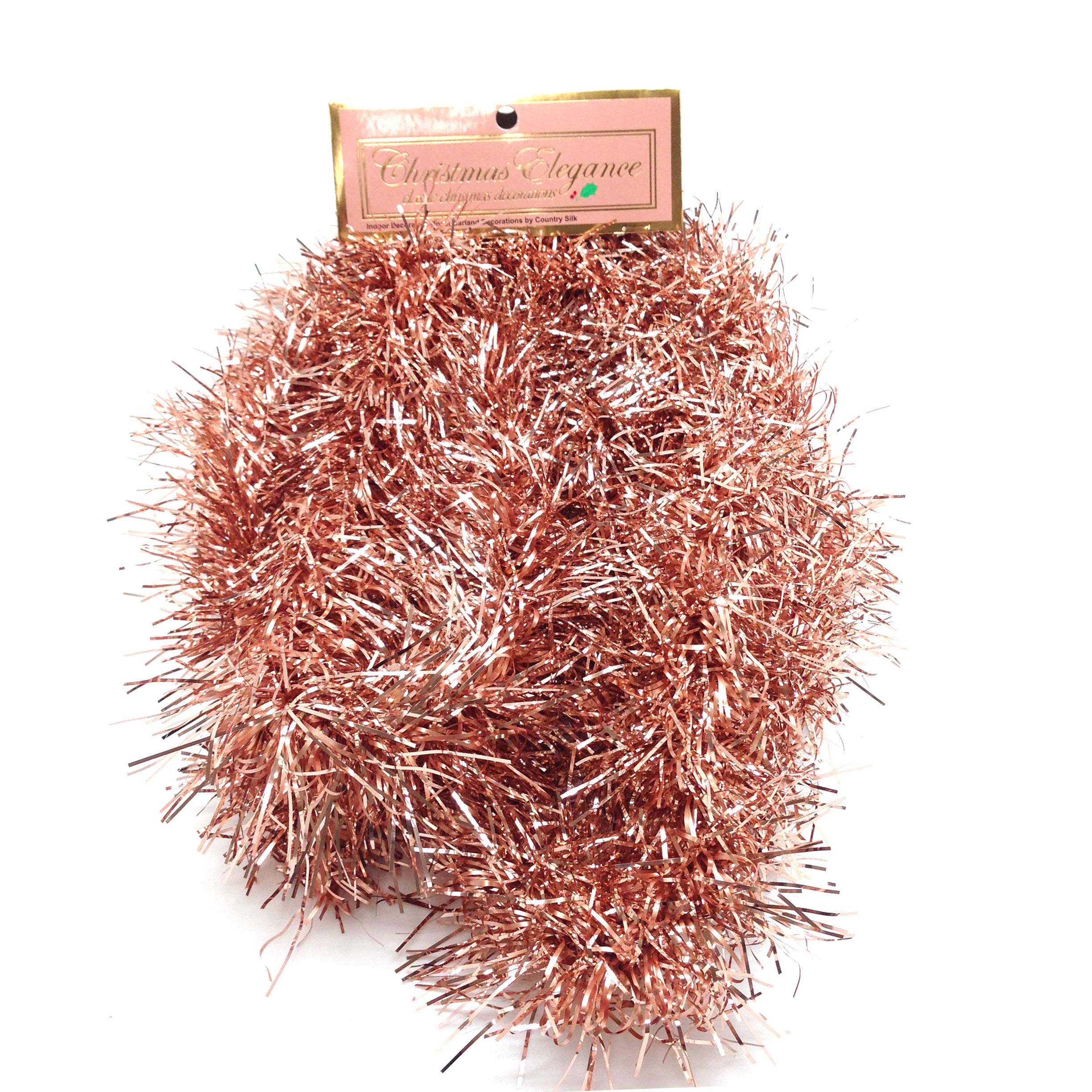 90 Inch Thin Tinsel Christmas Garland with Center Loop - Rose Gold Holiday Decor for Tree, Mantel & Staircase